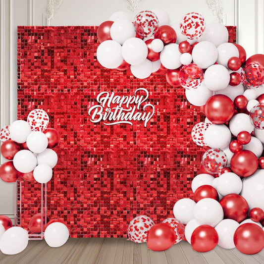12PCS Red Shimmer Wall Backdrop, Laser Square Sequin Photo Backdrops Panel, Glitter Wall Background for Birthdays, Weddings, Christmas, Engagements, Disco Bachelorette Party Decoration (3FTx4FT)