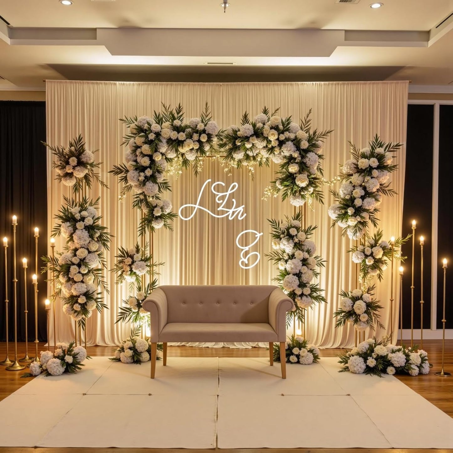 10ft x 10ft Wrinkle Free Beige Backdrop Curtain for Wedding Parties, Thick Polyester Photo Backdrop Drapes for Baby Shower Engagement Birthday Party Backdrop Stand,5ft x 10ft 2 Panels