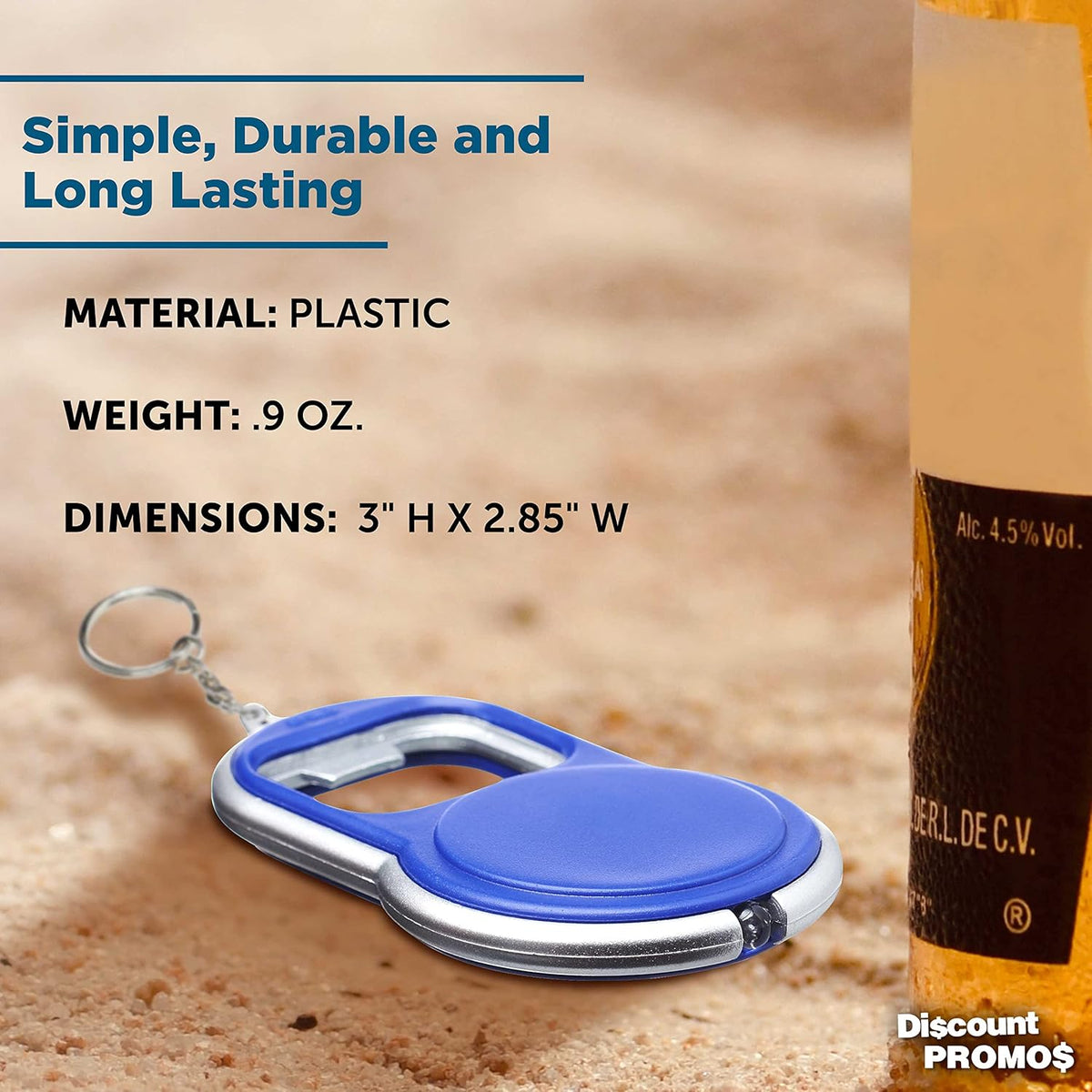 Bottle Opener & LED Keychains Set of 10, Bulk Pack - Perfect for Tradeshows, Party Favors, Other Events - Blue