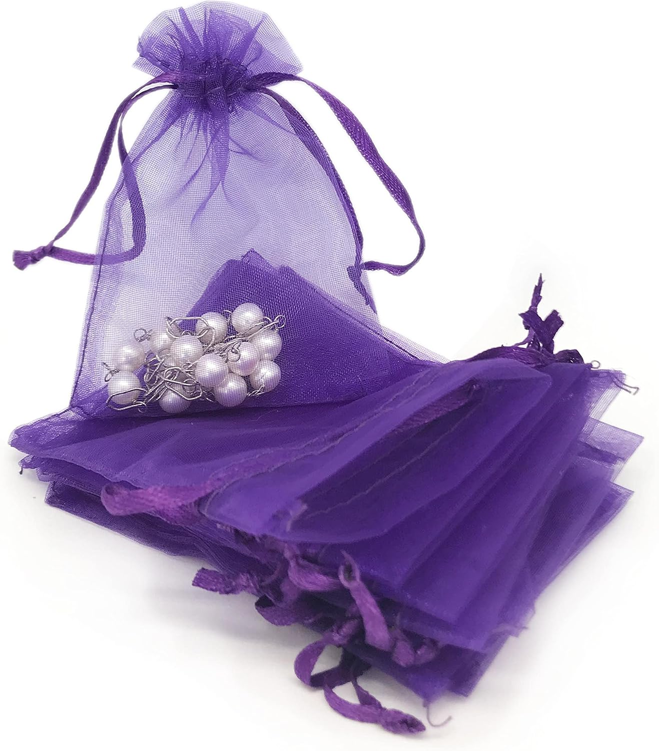 TheDisplayGuys 100-Pack 3x4 Purple Sheer Organza Gift Bags with Drawstring, Goodie Bags for Jewelry, Candy Bags, Treat Bags, Wedding Favors Small Mesh Bags