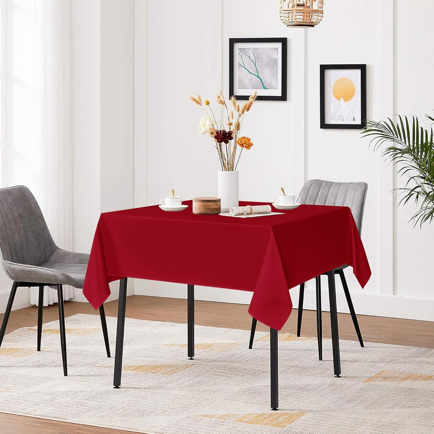 sancua Christmas Red Square Tablecloths 85x85 Inch - Fabric Table Cloth for Square or Round Tables, Washable Polyester Table Cover for Dinner, Holiday Party, Decorative Display Tables