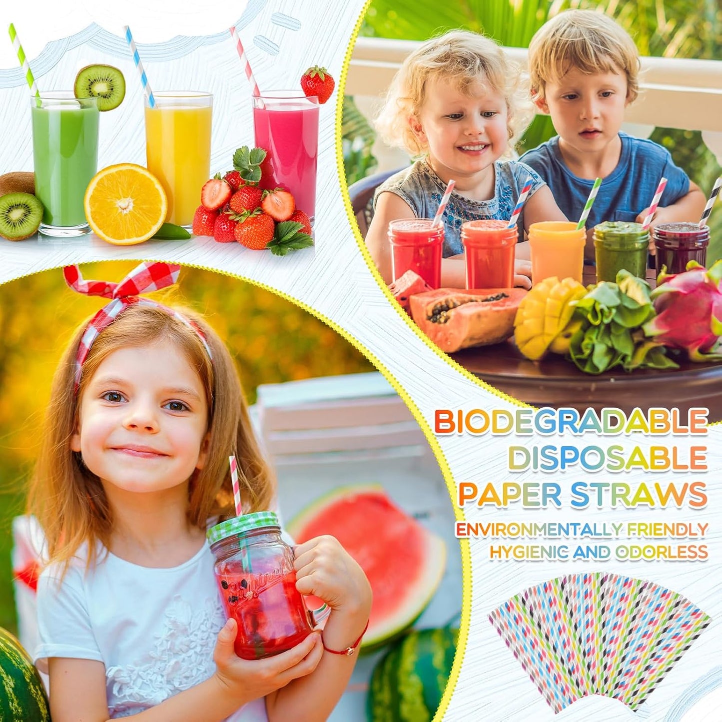 Eaasty 1200 Pcs Colored Paper Straws Bulk Disposable Striped Drinking Paper Straws for Summer Juice, Shakes, Cocktail,7.87 Inches, 0.24'' Diameter (Multicolor)