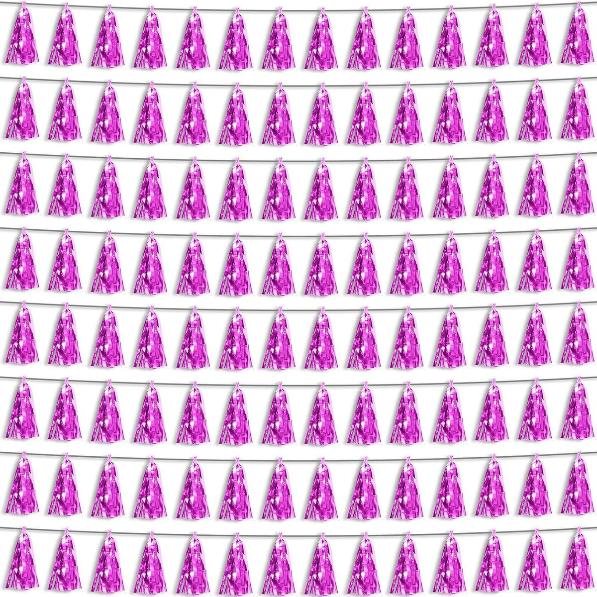 Hysilla Fuchsia Foil Fringe Metallic Tassel Streamers Banner Tassel Garland for Parade Floats, Bachelorette, Wedding, Birthday, Halloween, Christmas, Bridal/Baby Shower Party Decorations