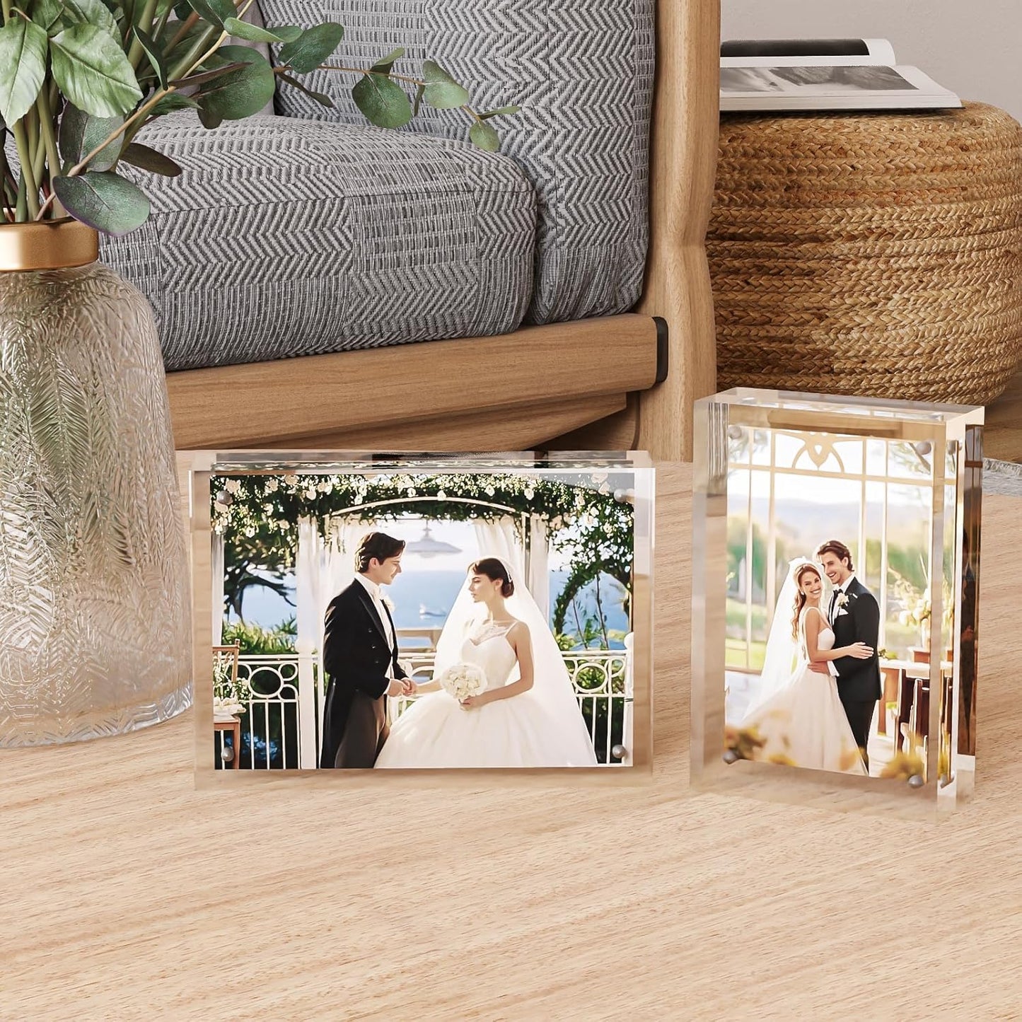 Egofine 4x6 Acrylic Frames 3 Pack, 20mm Thicker Frameless Clear Picture Frames, Double Sided Magnetic Picture Frames, Free Standing Desktop Display