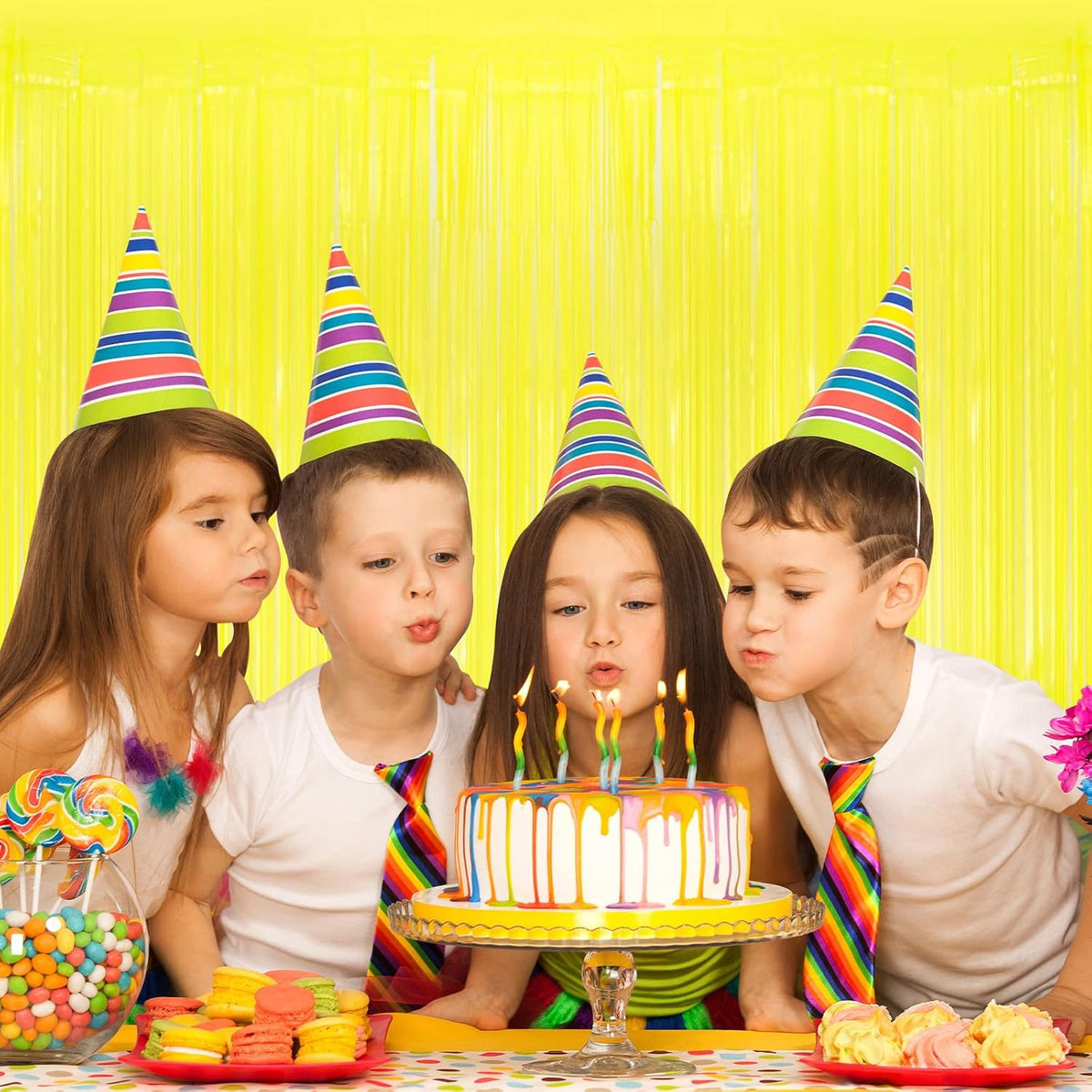10 Pack Yellow Foil Curtain Backdrop 3.2ft x 8.2ft Macaron Tinsel Foil Fringe Curtains Streamer Photo Booth Backdrop for Birthday Party Baby Shower Engagement Wedding Holiday Decor (Macaron Yellow)