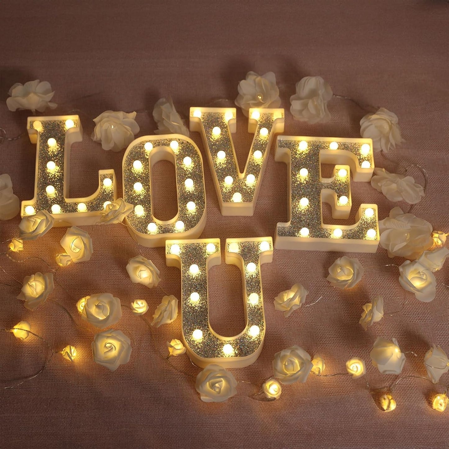Light Up Letter S - Marquee Alphabet Sign with Glitter Frame, Battery Operated Table Decor for Prom, Engagement Party, Wedding, Birthday, Home Decor (Gold/White)