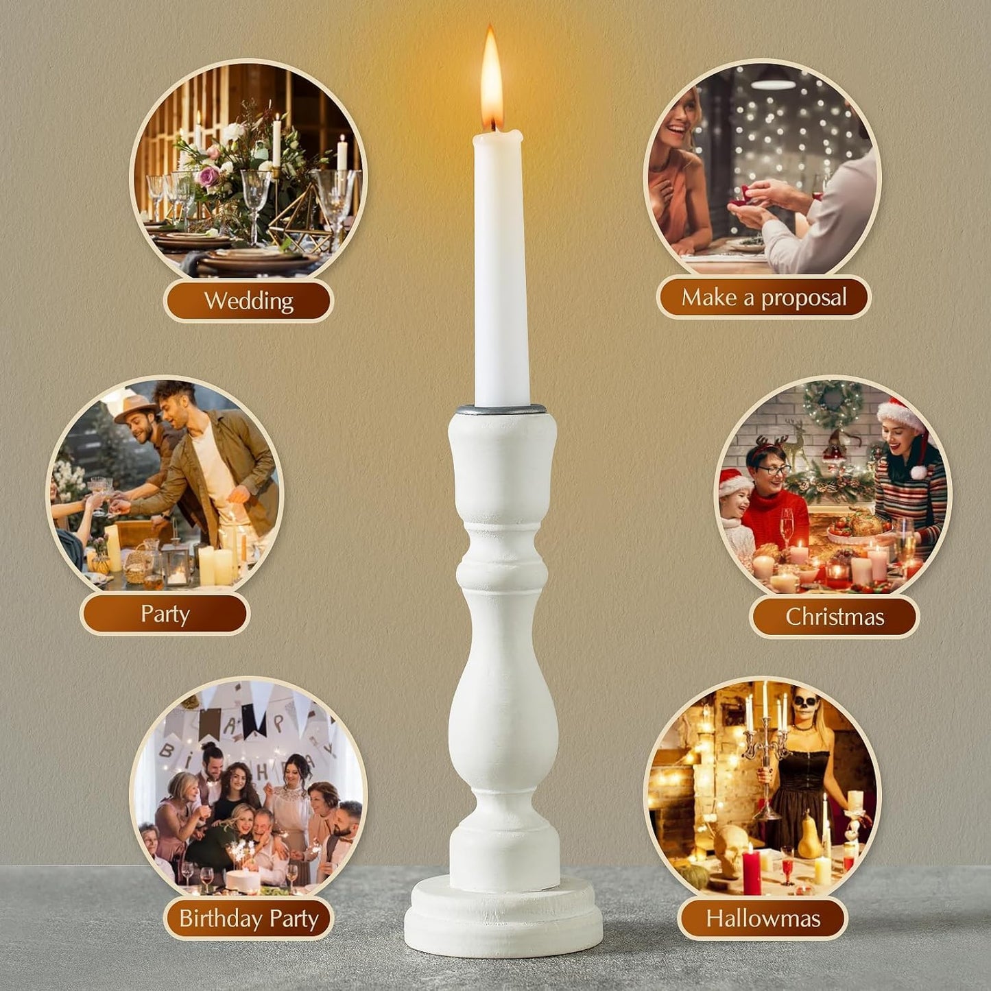 36 Pack White Taper Candles, 7-8 Hours Burn Time, Unscented, Smokeless and Dripless, 0.8 x 10 Inch Dinner Candle Set for Household, Wedding, Party and Home Décor Candlesticks