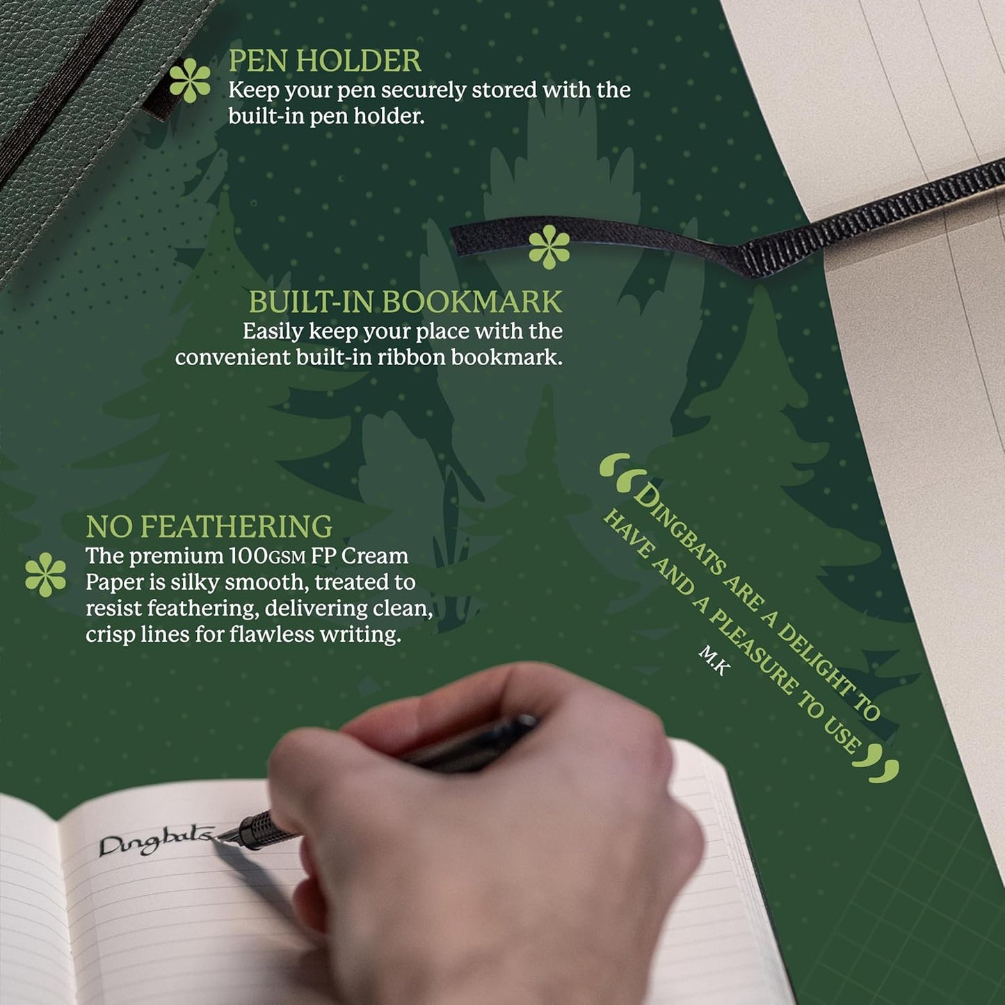 Dingbats* Wildlife Lined Writing Journal Notebook A5 - Vegan Leather Hardcover - Ideal for Work, Travel - Pocket, Elastic Closure, & Bookmark