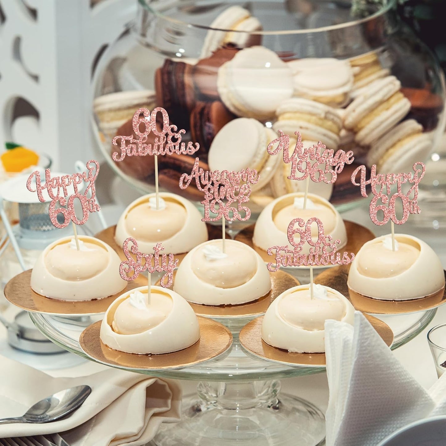 30Pcs Vintage 1965 Cupcake Toppers Glitter Sixty 60 Fabulous Happy 60th Birthday Cupcake Picks Cheers to 60 Years for 60th Birthday Anniversary Party Cake Decorations Supplies Rose Gold