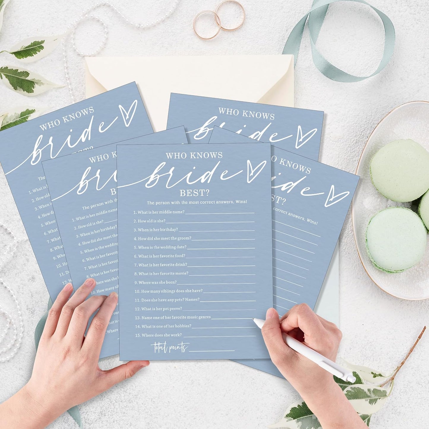 Fun Wedding Shower Games Cards Who Knows The Bride Best Engagement Party Wedding Game Bridal Shower Games 25 Guests Minimalist Blue Newlywed Party Supplies and Decorations - B05