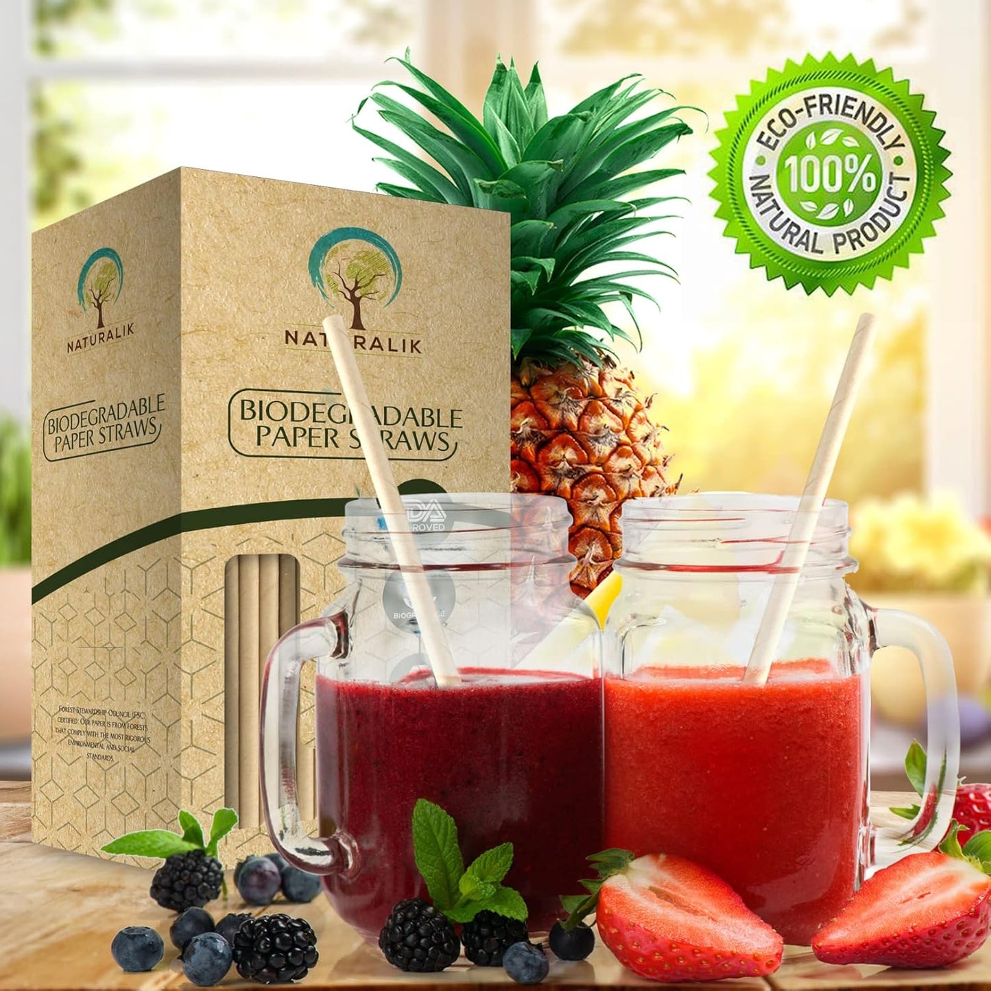 300/1000-Pack Extra Durable White Paper Straws Biodegradable- Premium Eco-Friendly Paper Straws Bulk- Drinking Straws for Juices, Restaurants and Party supplies, 7.7" (White, 300ct)