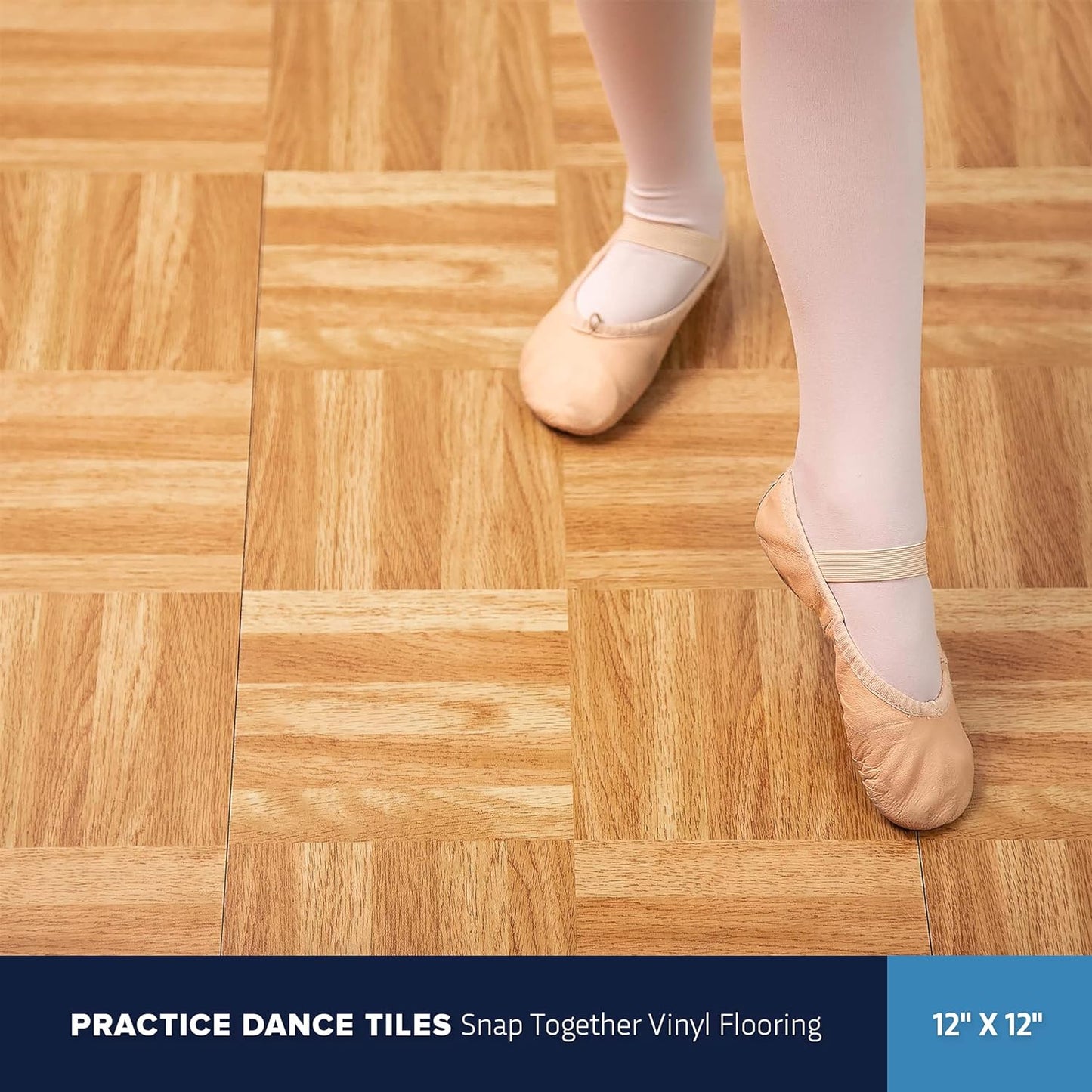 IncStores 3/8" Thick Snap Together Dance Flooring Tiles | 12”x12” Printed Vinyl Dance Floor Tiles for Practice & Performance | Black | 32 Tile Pack