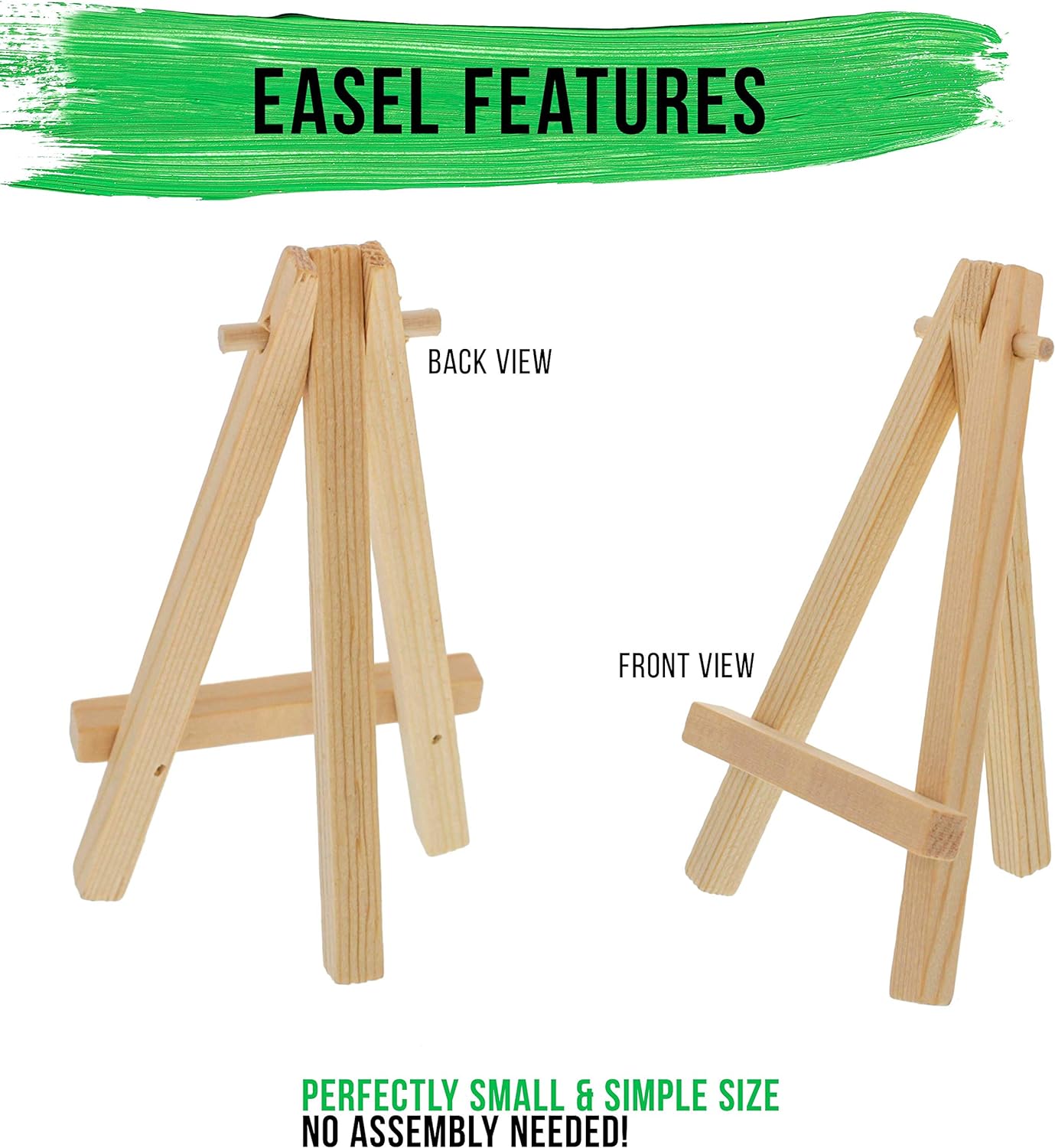 U.S. Art Supply 5" x 5" Stretched Canvas with 8" High Small Natural Wooden Easel (12 Pack), A-Frame Canvas Stand Tripod, Small Painting Easels - Tabletop Easel for Painting, Canvases, Student Crafts