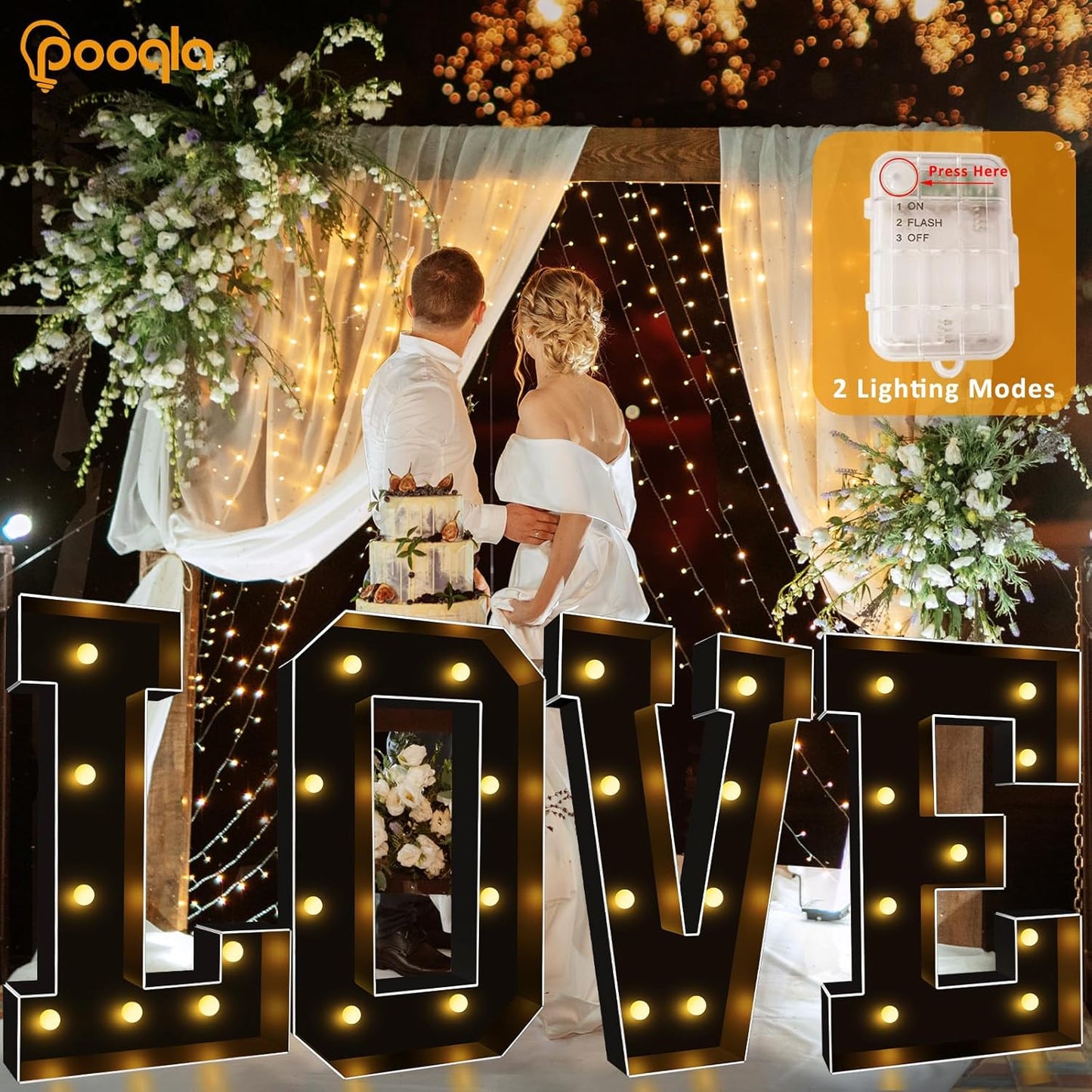 Pooqla 3FT Marquee Light Up Letters, Black LED Party Decor Large Marquee Letters 3 Feet Tall, Giant Mosaic Letter for Birthday Graduation Anniversary Wedding Decoration, Letter U