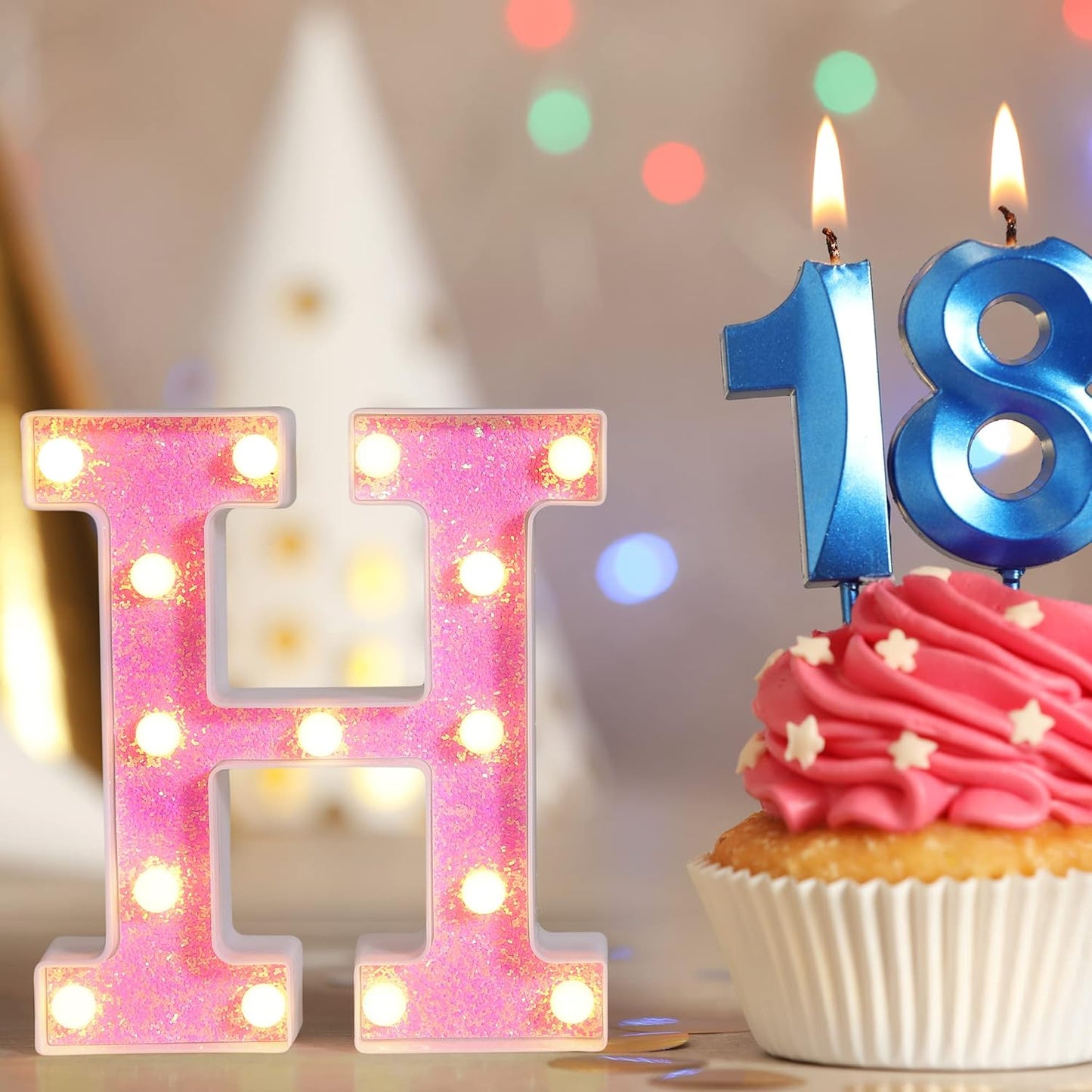 Foaky Pink Light up Letters，Pink Party Decorations,Girls Room Decor,Glitter Light Up Letters,Alphabet Letter Sign for Night Light Birthday Party Girls Gifts, Home Bar Decoration（Q）