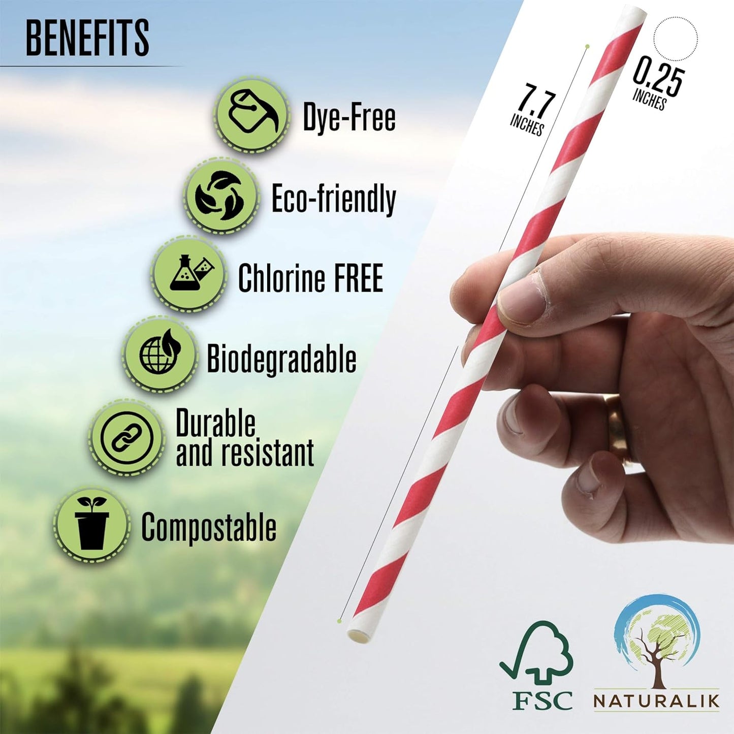 300 Pack Extra Durable Red Paper Straws Biodegradable- Heavy Duty Eco-Friendly Paper Straws Bulk- Drinking Straws for Juices, Restaurants and Party supplies, 7.7" (Red, 300ct)