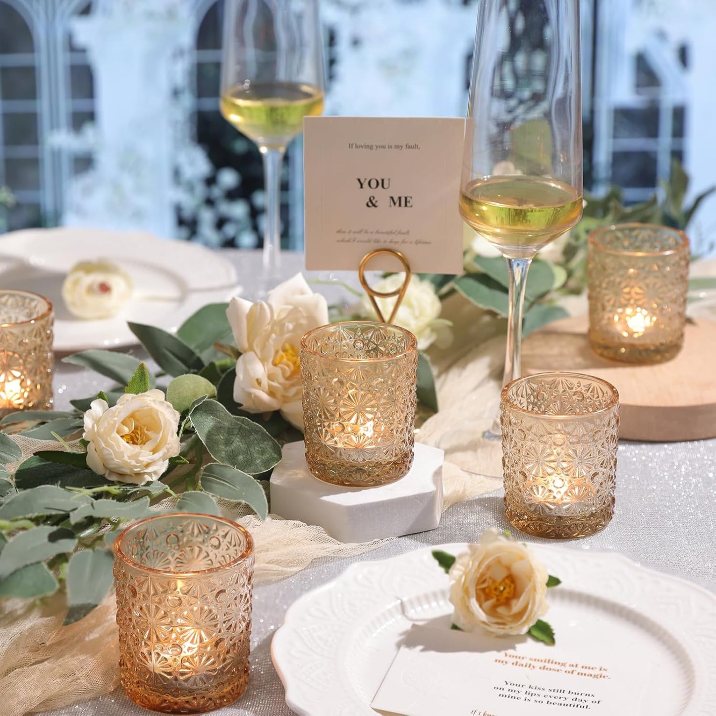 Gold Votive Candle Holder Set of 36, Flower Tea Lights Candles Holders for Wedding Table Centerpieces, Birthday Parties, Anniversary, Bridal Shower and Holiday Decorations