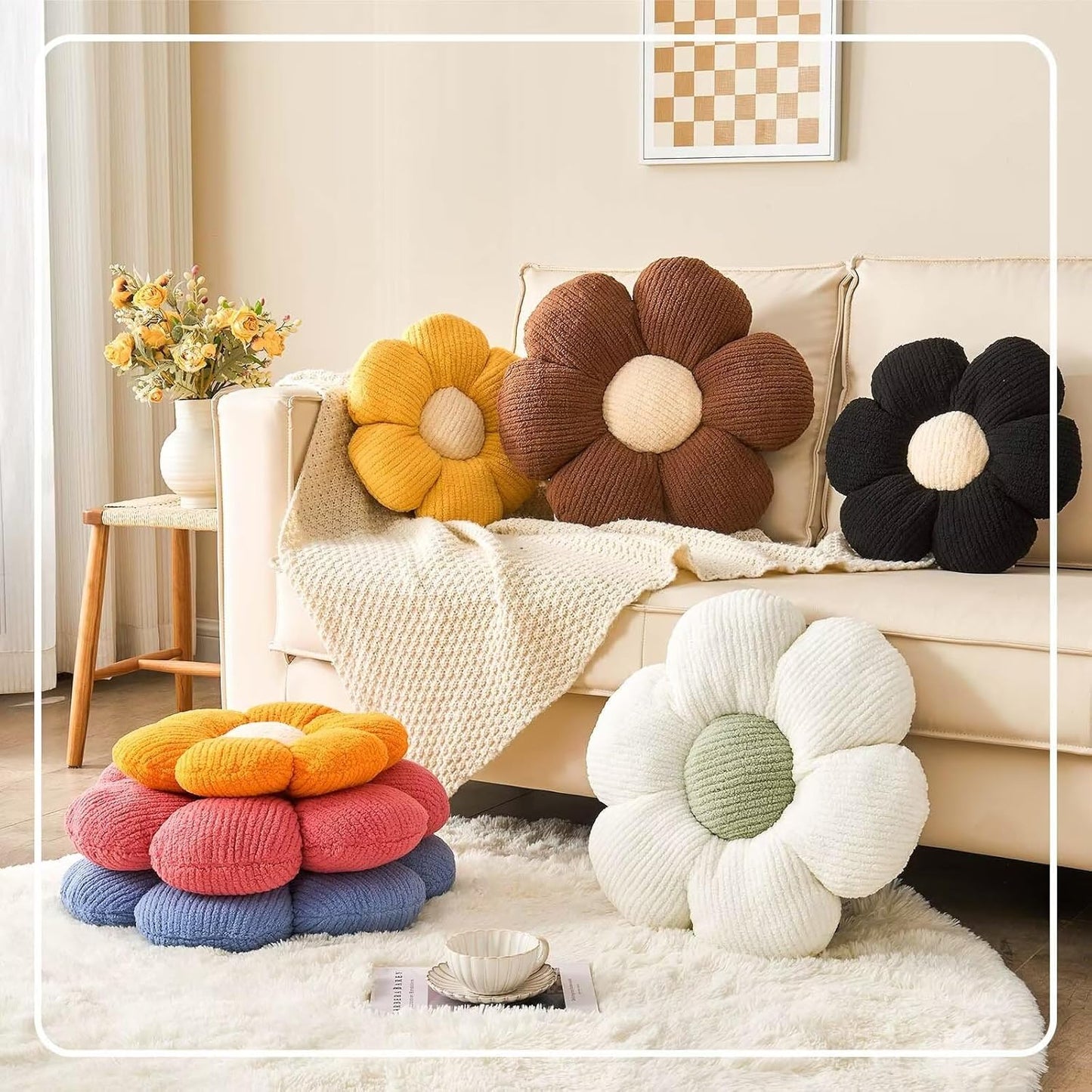 Flower Throw Pillow, Soft Orange 14.9" Shaped Floor Pillow for Home Decor, Cute Aesthetic Plush Decorative Pillows for Bed, Sofa, Couch