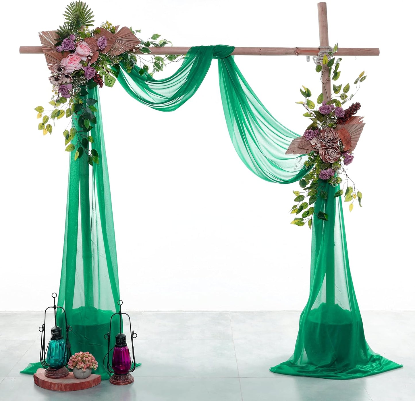 VDS Pack of 1 Panel (30 Inch X 40 Feet) Wedding Arch Draping Fabric Sheer Chiffon Fabric Drapery for Wedding Ceremony Reception Swag Backdrop Canopy Chuppah ARBO Altars Decoration (Emerald)