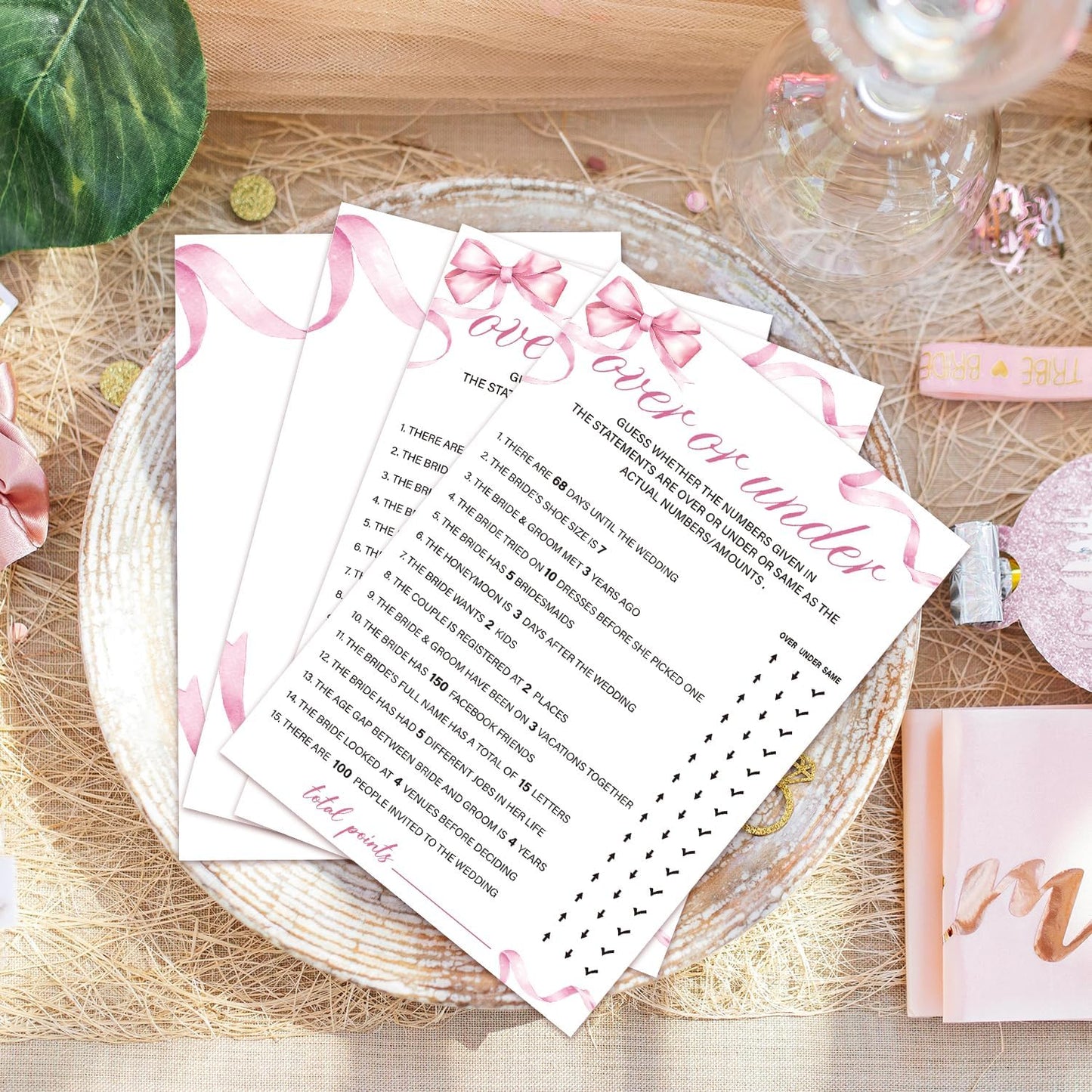 Bridal Shower Games 30 Guests, Over or Under Bridal Shower Wedding Games for Reception, Rehearsal Dinner Engagement Party Activities Game Card/HL 005