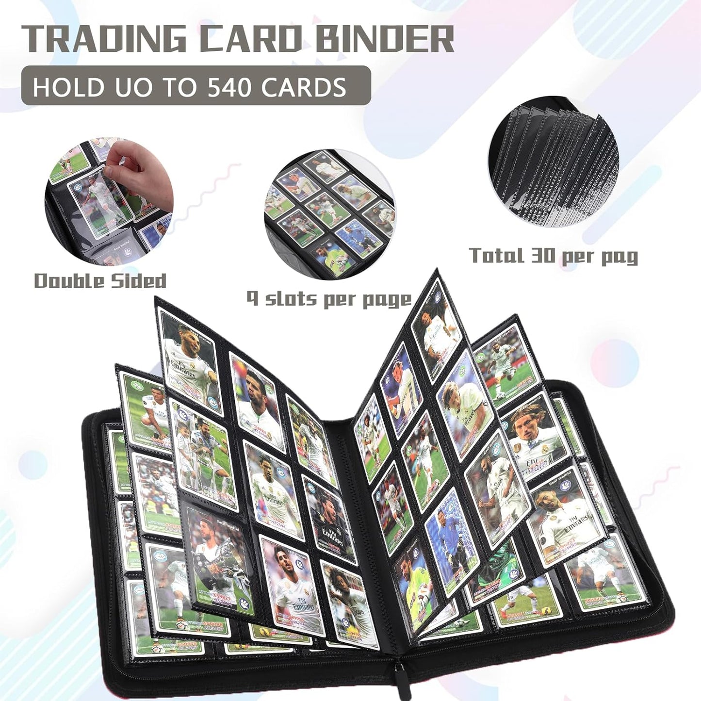 9 Pocket Card Binder,540 Pocket Trading Card Binders,Loading Pocket Collectible Card Album for MTG, TCG, Sport Card, Game Cards Grey