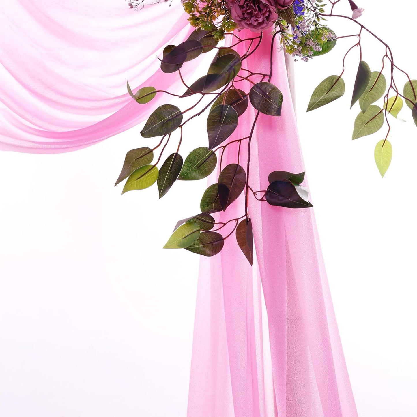 VDS Pack of 2 Panel (30 Inch X 100 Feet) Wedding Arch Draping Fabric Sheer Chiffon Fabric Drapery for Wedding Ceremony Reception Swag Backdrop Canopy Chuppah ARBO Altars Decoration (Bubblegum)