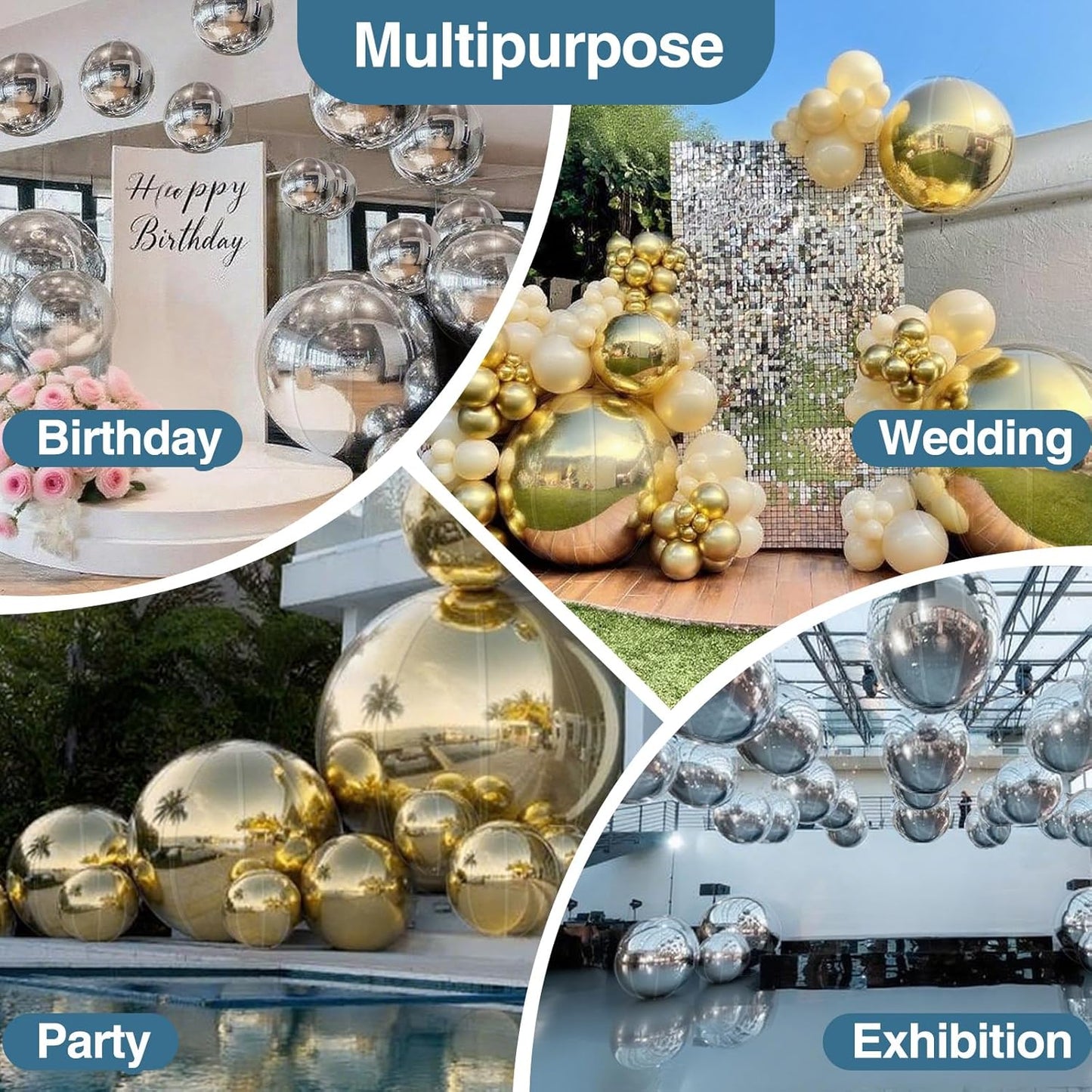 Inflatable Mirror Ball, Silver Big Shinny Balls Reusable Large PVC Disco Ball Balloon for Large Event Decoration, Party, Wedding Decor, Concerts, Stage (1 Pcs, 1m/39.4in Without Air Pump)