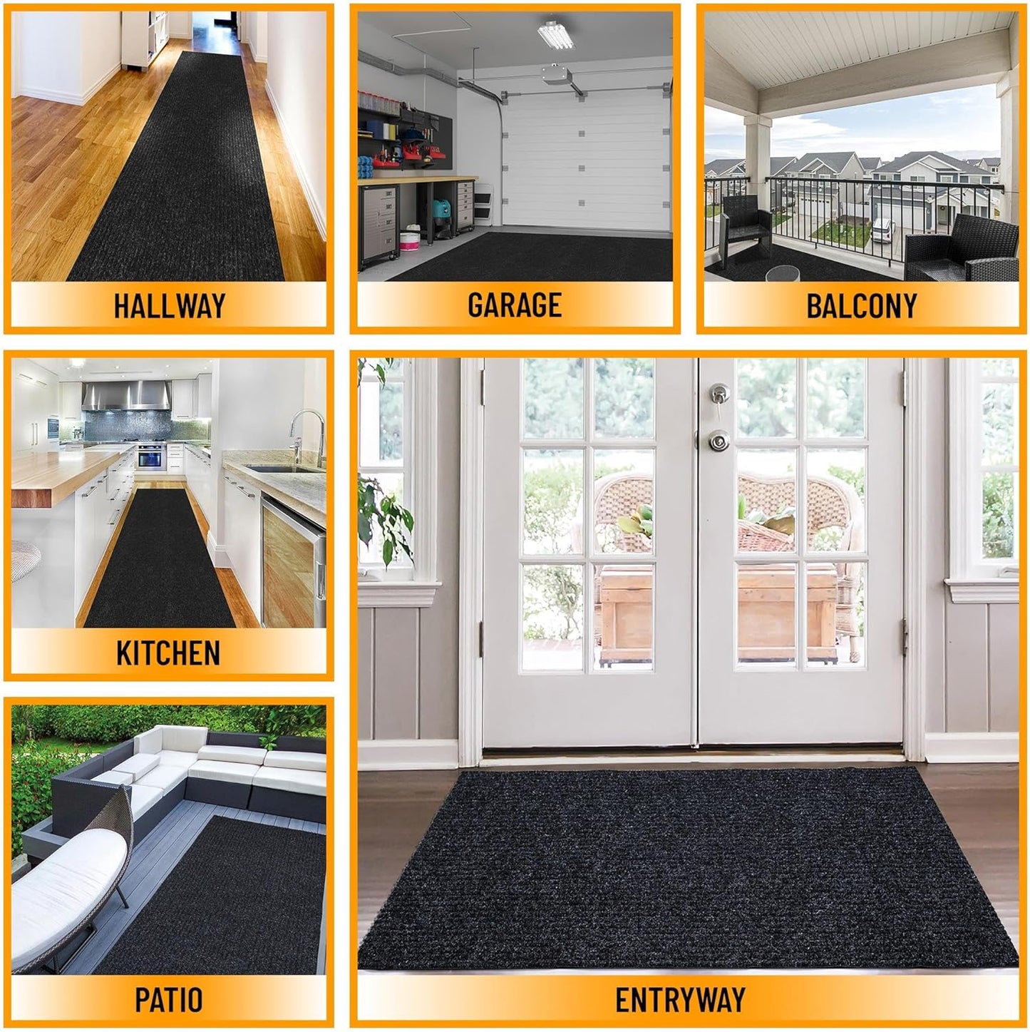 Ottomanson 2'7" x 9'10" Hallway Runner with Scraper Pile - Extra Durable Non-Slip Rug Mat for Indoor & Outdoor Use - Ideal for Kitchen, Entryway & Garage - High-Traffic Carpet, Black