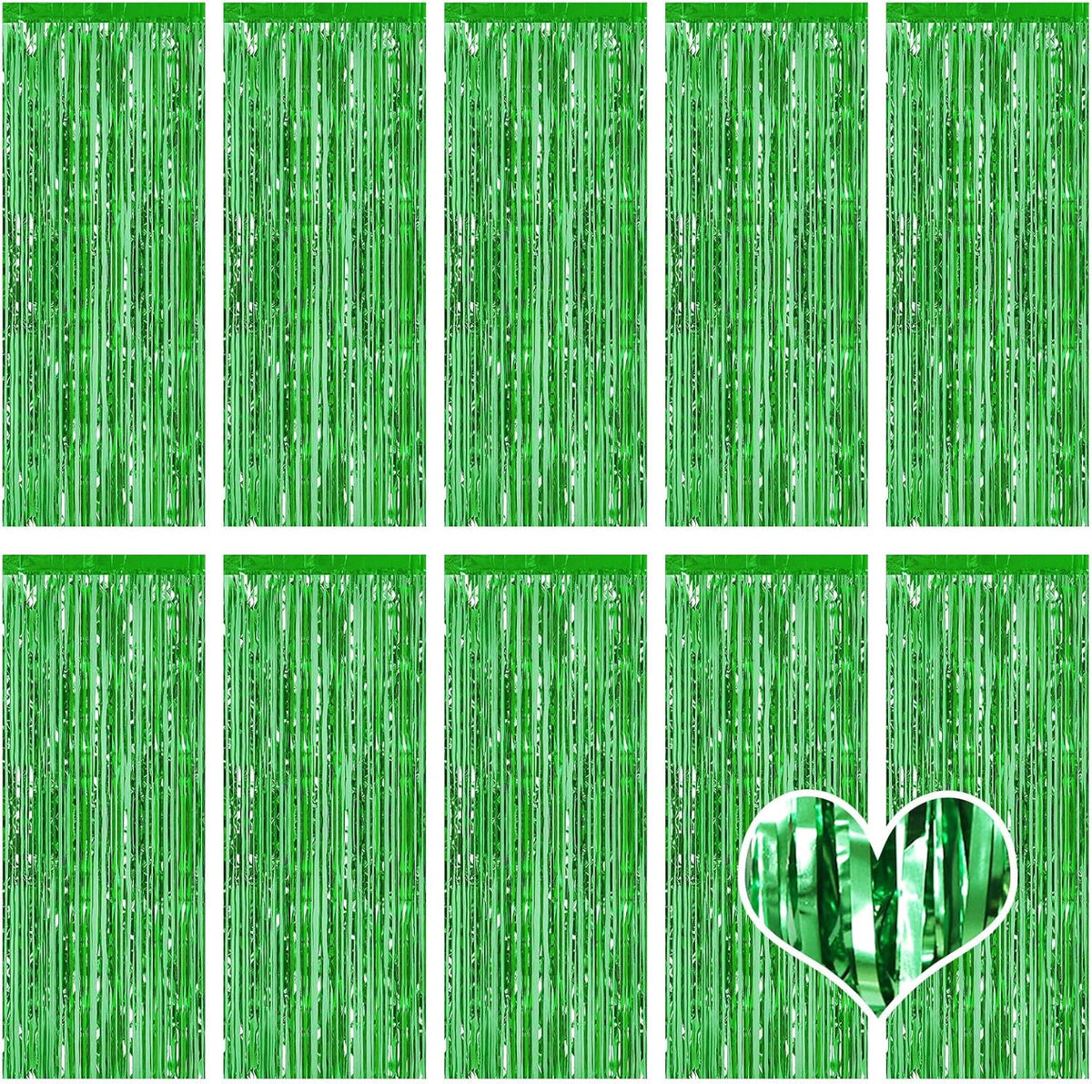 10 Pack Green Backdrop Curtain 3.2ft x 8.2ft Metallic Tinsel Foil Fringe Curtains Photo Booth Background for Birthday Party Decoration Baby Shower Engagement Wedding Christmas Decoration (Green)