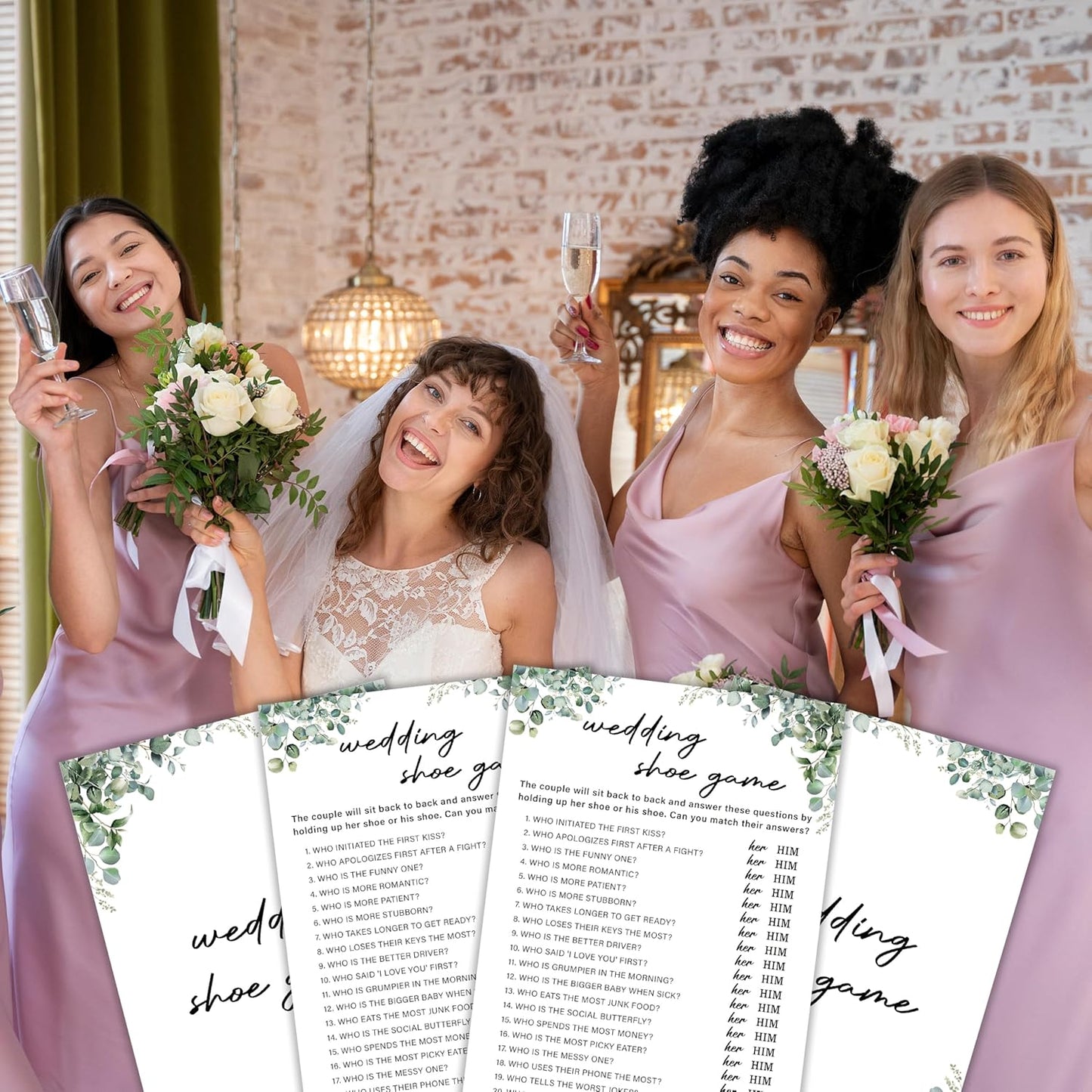 Eucalyptus Bridal Shower Game Cards - Wedding Shoe Game, Wedding Engagement Bachelorette Party Bridal Shower Games for 30 Guests, Double Sided Cards Set of 30, Activity Supplies & Favor/A12