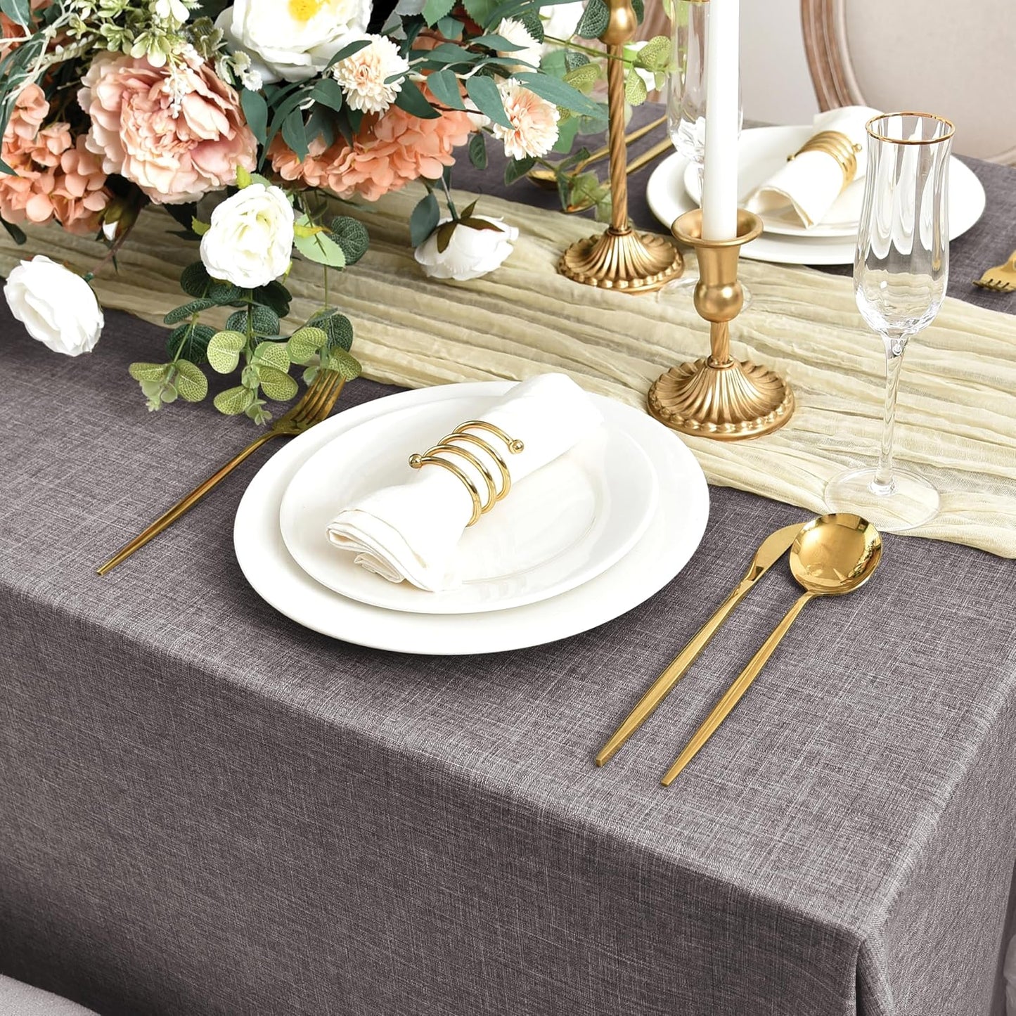 Fitable Square Table Cloth Linen Textured: Water & Stain Resistant Farmhouse Tablecloth, Washable Burlap Table Covers for Kitchen Dining Party(2 Pack, 54x54 Inch, Stone)