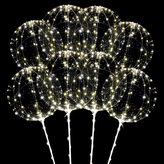 10 Pack Big Light Up BOBO Led Balloons with Sticks - Clear Balloons with Lights, Glow in the Dark, Flicker in the Daylight - Perfect Glow Party Supplies for Birthday, Wedding, Graduation, Warm White