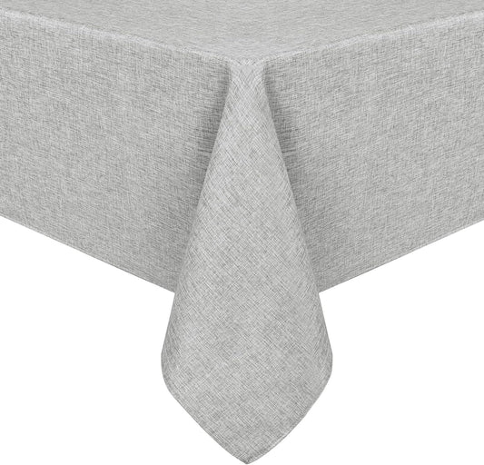 Hiasan Faux Linen Rectangle Tablecloth - Wrinkle and Stain Resistant Washable Table Cloth for Kitchen Dining Room Holiday Table Cover for Dinner, Light Grey, 60 x 140 Inch
