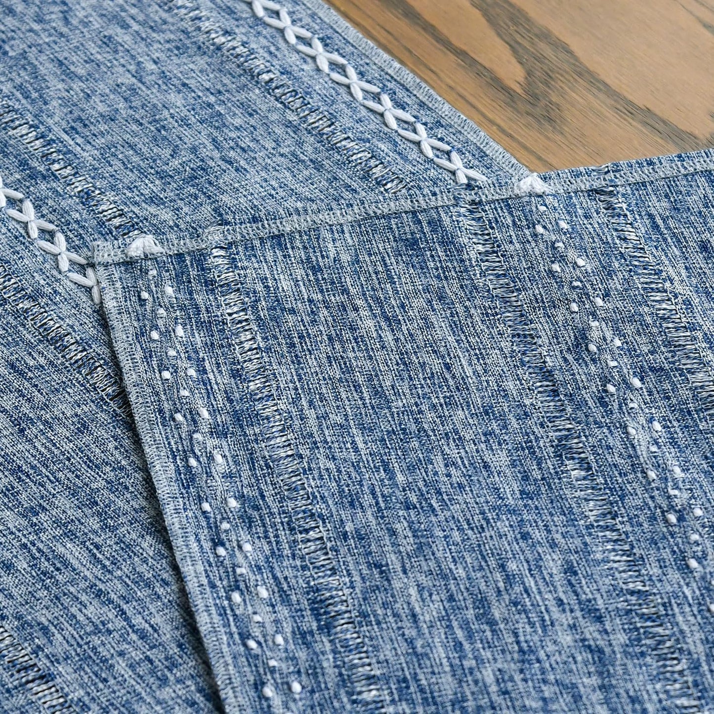 Artoid Mode Blue Rustic Cotton Linen Table Runner, Seasonal Embroidered Hollow Kitchen Dining Table Decoration for Home Party Decor 13x90 Inch