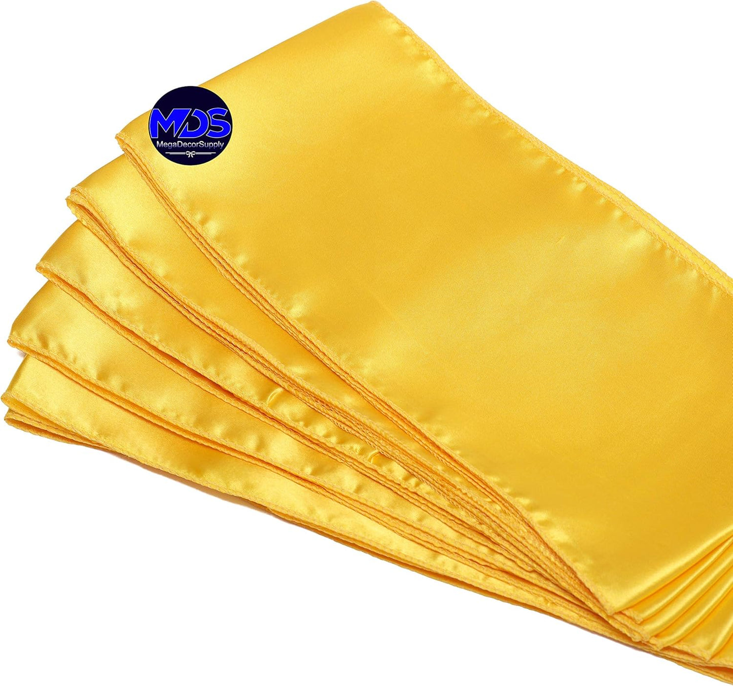 MDS Pack of 150 PCS Satin Chair Sashes Charmeuse Sateen Dining Chair Bows Ribbon Ties Back Sash for Wedding Party Birthday Home Hotel Restaurant Banquet Decoration (7 x 108 Inch, Yellow Gold)