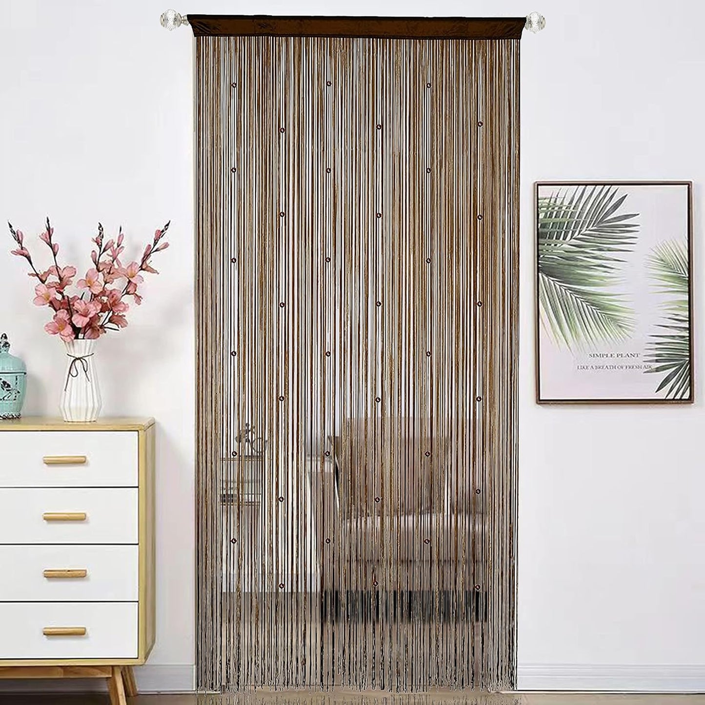 Beaded Curtain Beads Door String Curtains Ideal for Living Room Decor Wall Hanging Fringe Doorway Divider Bedroom Backdrop Hippie Window Closet Privacy Rod Pocket Dense (100x200cm,Coffee)