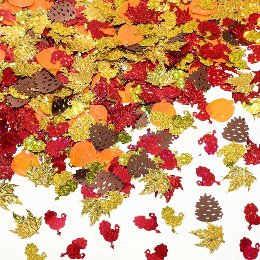 Autumn Fall Confetti Glitter Sequin Thanksgiving Maple Leaves Turkey Pumpkin Confetti Sprinkles Table Decorations for Home Fall Thanksgiving Party Supplies, 2.1 oz