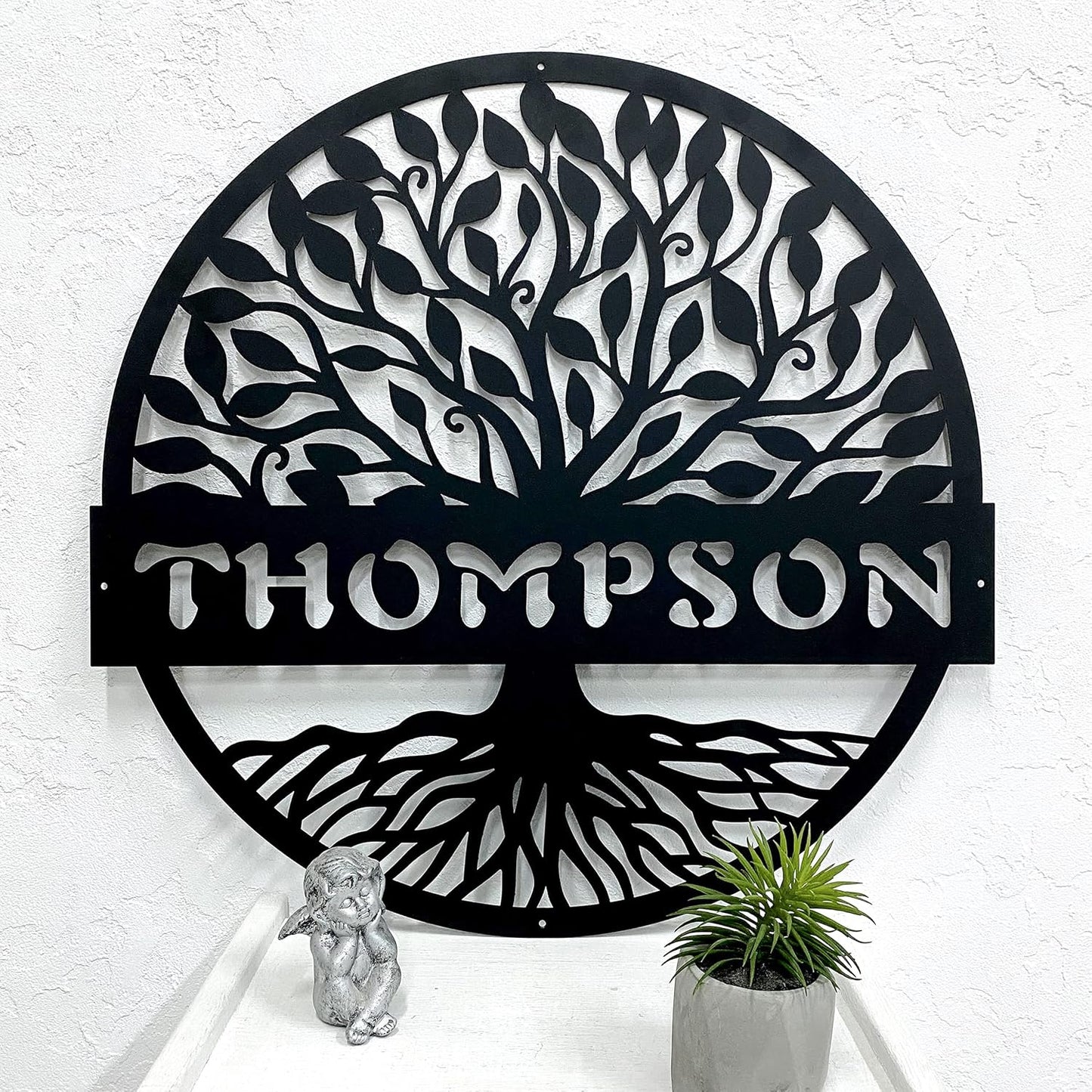 RealSteel Personalized Metal Wall Art - Custom Tree of Life Design with Family Name - Circular Metal Sign - Personalized Wedding, Anniversary, or Housewarming Gift (36")