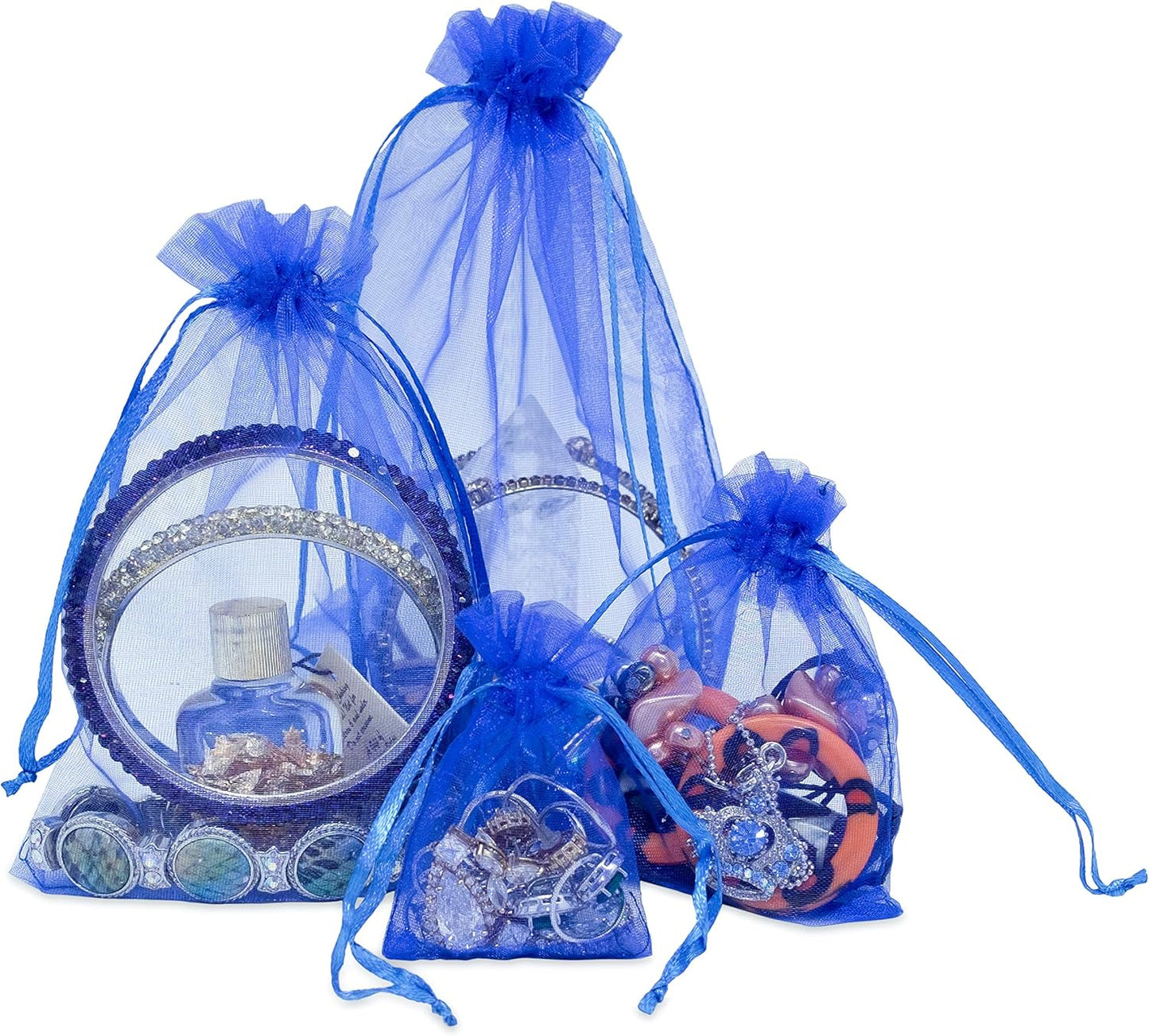 TheDisplayGuys 100-Pack 3x4 Royal Blue Sheer Organza Gift Bags with Drawstring, Jewelry Candy Treat Wedding Party Favors Mesh Pouch