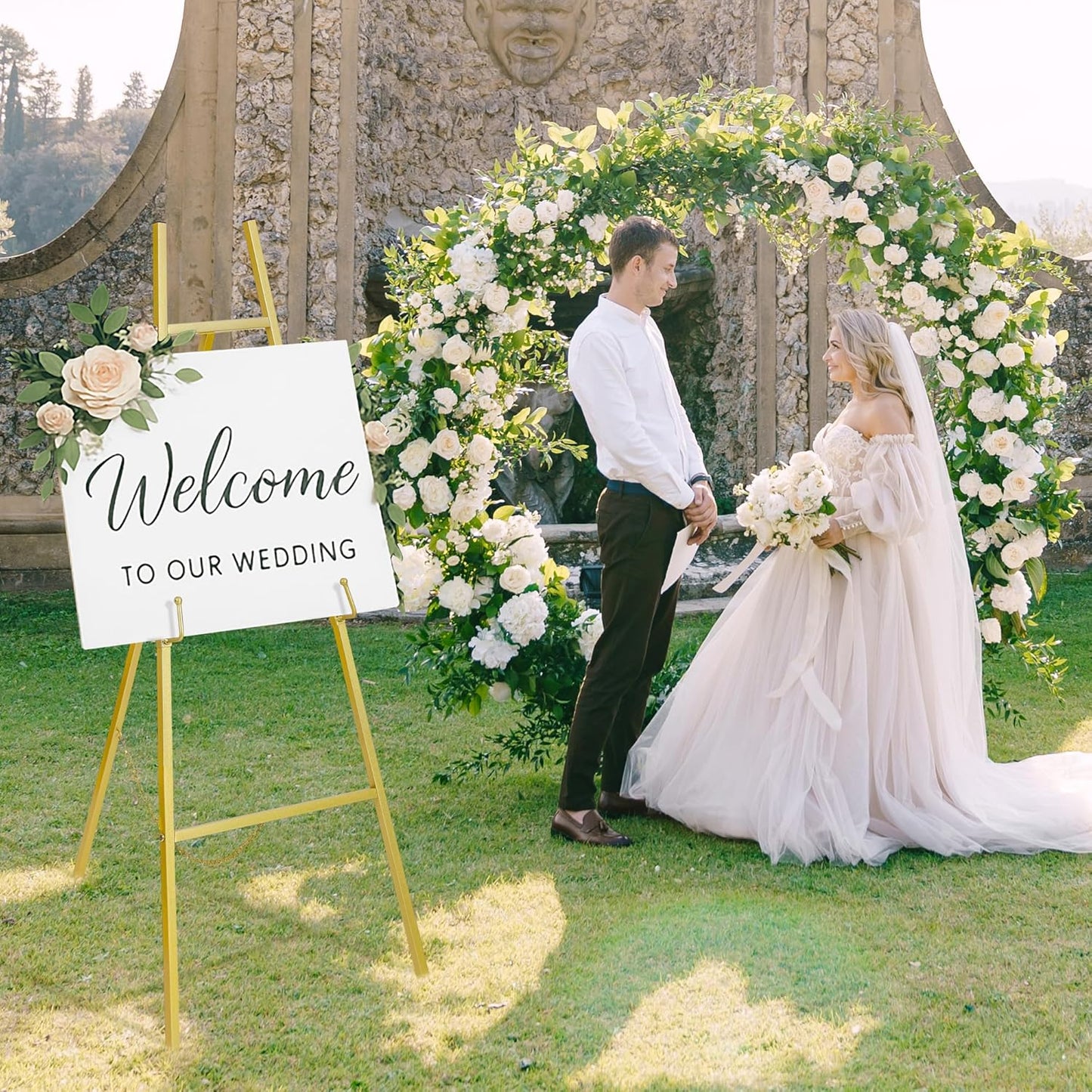 ARTASY 57" Gold Easel Stand for Wedding Signs, Posters, Portable Artist Easel for Painting Canvas, Display Easel for Home and Office