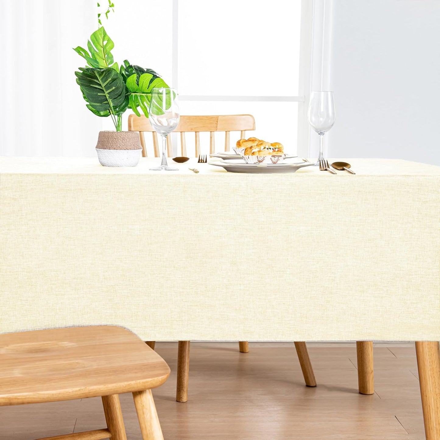 Hiasan Faux Linen Rectangle Tablecloth - Wrinkle and Stain Resistant Washable Table Cloth for Kitchen Dining Room Holiday Table Cover for Dinner, Champagne, 54 x 80 Inch
