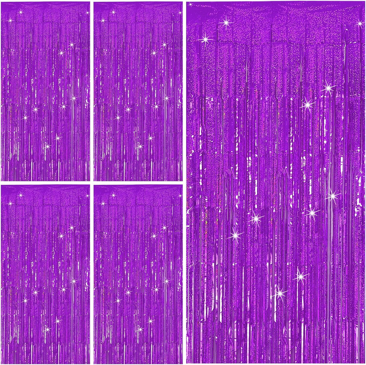 Tinsel Curtain Backdrop Purple Birthday Decorations 5 Packs Glitter Foil Fringe Streamers Photo Booth for Christmas Wedding Halloween Graduation Party Decor