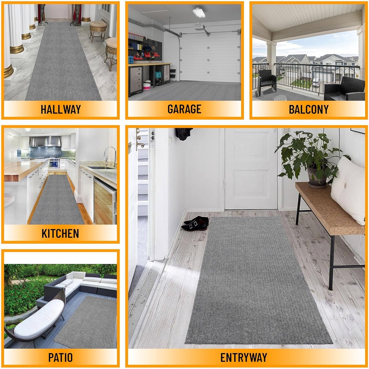 Ottomanson 3'11" x 11' Hallway Runner with Scraper Pile - Extra Durable Non-Slip Rug Mat for Indoor & Outdoor Use - Ideal for Kitchen, Entryway & Garage - High-Traffic Carpet, Gray