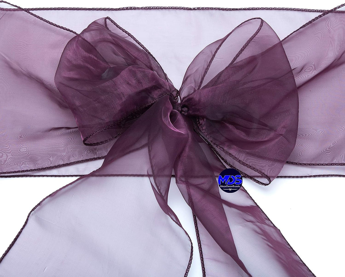 MDS Pack of 100 PCS Organza Chair Sashes Wider Dining Chair Bows Ribbon Tie Back for Wedding Party Birthday Bridal Shower Reception Event Banquet Home Chair Cover Decoration - Plum