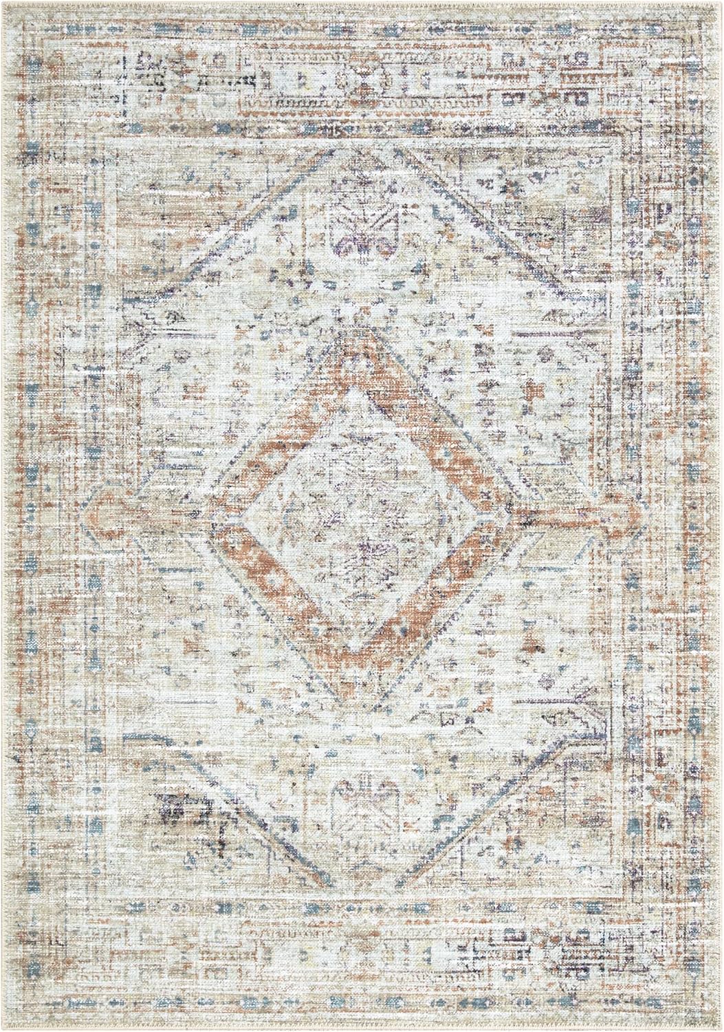 Bloom Rugs Washable Non-Slip 9' x 12' Rug - Peach/Beige Traditional Area Rug for Living Room, Bedroom, Dining Room, and Kitchen - Exact Size: 9' x 12'