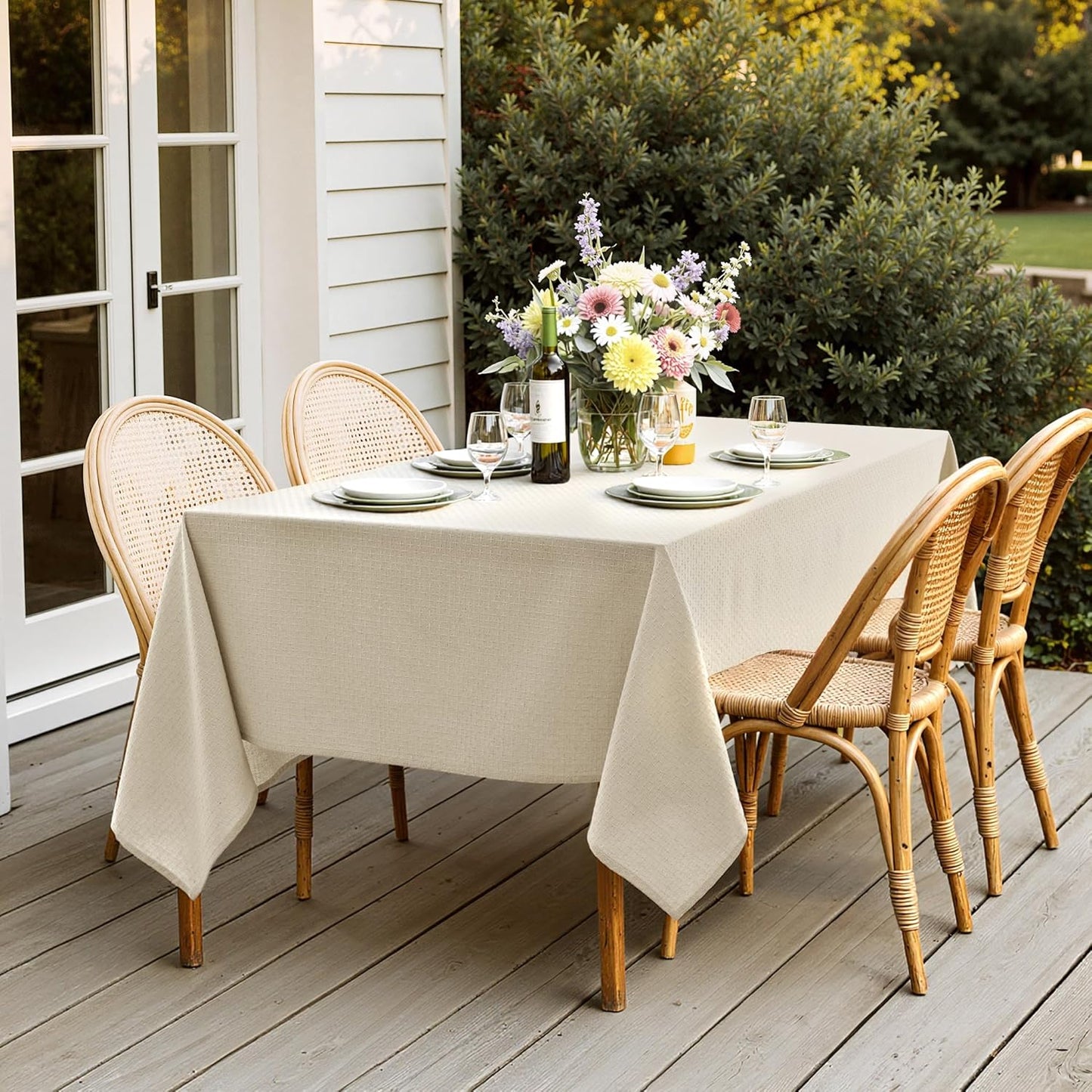 MIULEE Natural Linen Cottton Table Cloth Rectangle Tablecloth Waterproof Spillproof Cross-Star Textured Table Cltoth Decorative Farmhouse Style for Dining Party Weddings 60x120 Inch