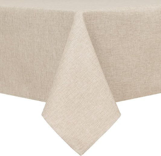 Hiasan Faux Linen Rectangle Tablecloth - Spill Wrinkle and Stain Resistant Washable Table Cloth for Kitchen Dining Room Holiday Dinner, Beige, 70 x 90 Inch