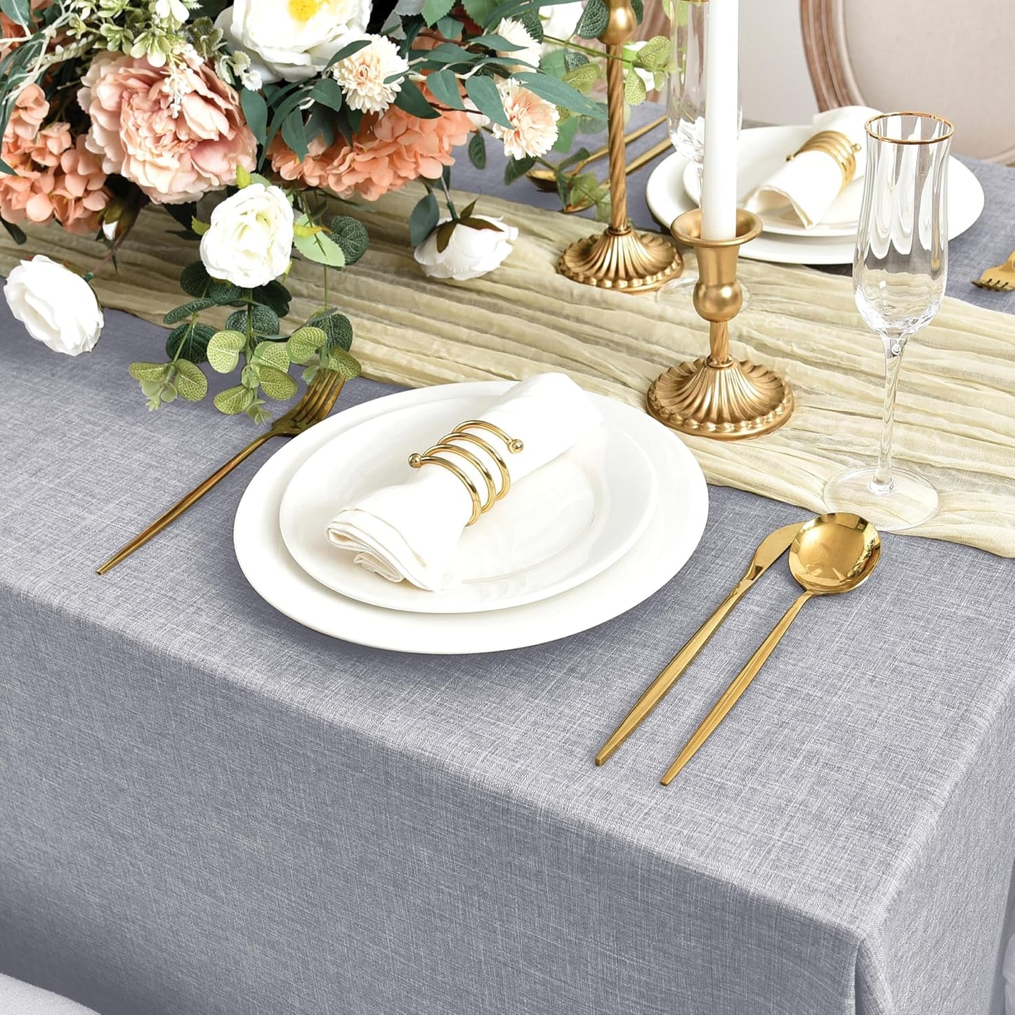 Fitable Faux Linen Tablecloths for Rectangle Tables: Water & Stain Resistant Farmhouse Table Cloth, Washable Burlap Textured Table Covers for Kitchen Dining Party(2 Pack, 60x120 Inch, Light Grey)