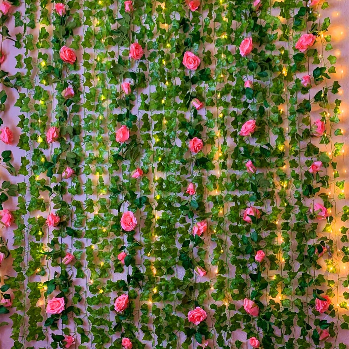 UKELER 2 Pack Artificial Rose Vines Silk Flower Garland Artificial Floral Plant for Wedding Arch Party Garden Craft Home Decor, Dark Pink