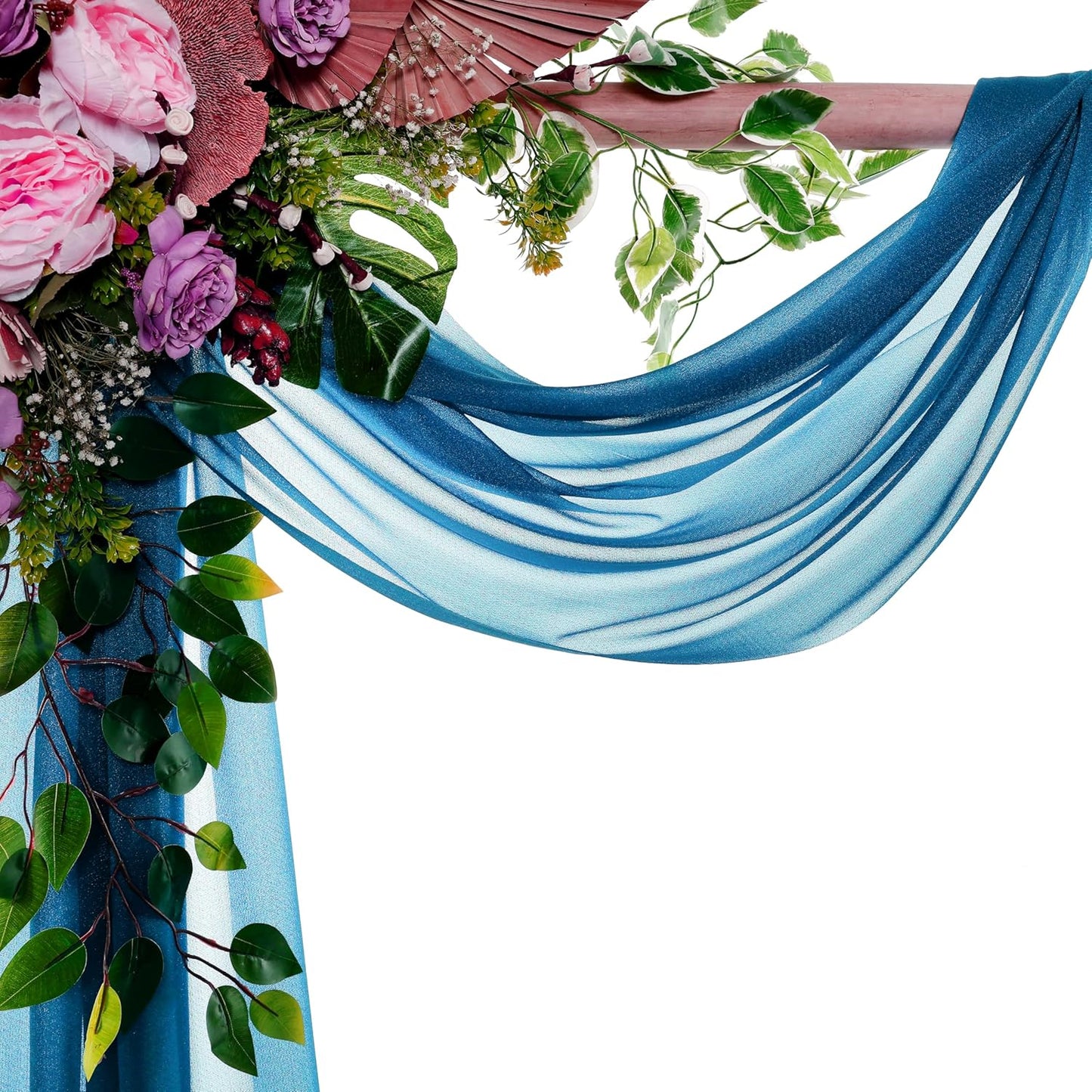 VDS Pack of 2 Panel (30 Inch X 50 Feet) Wedding Arch Draping Fabric Sheer Chiffon Fabric Drapery for Wedding Ceremony Reception Swag Backdrop Canopy Chuppah ARBO Altars Decoration (Dark Teal)